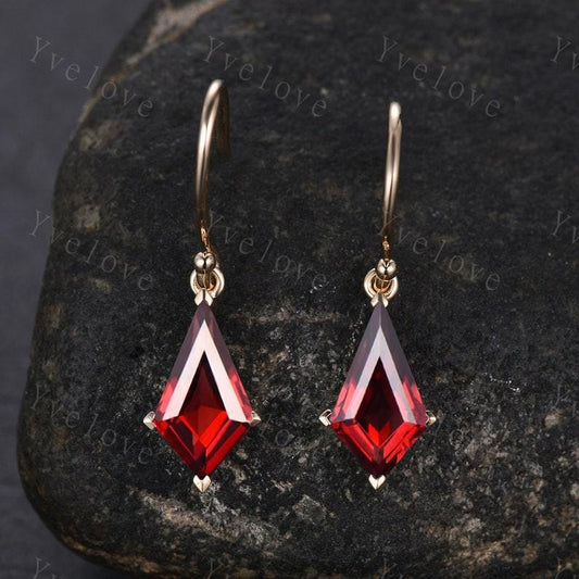 Vintage Kite cut red garnet earrings natural gemstone jewelry unique earrings women art deco earring best friend gift for her Birthday Gift