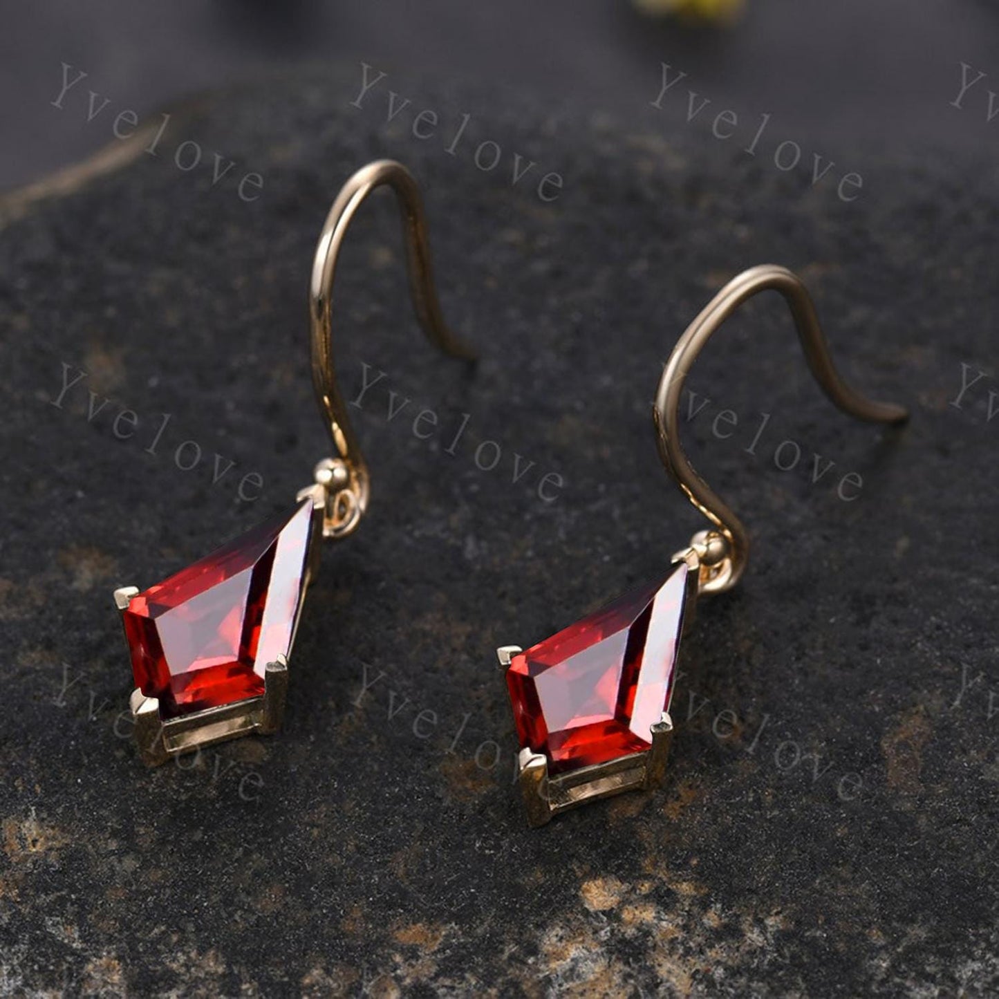 Vintage Kite cut red garnet earrings natural gemstone jewelry unique earrings women art deco earring best friend gift for her Birthday Gift