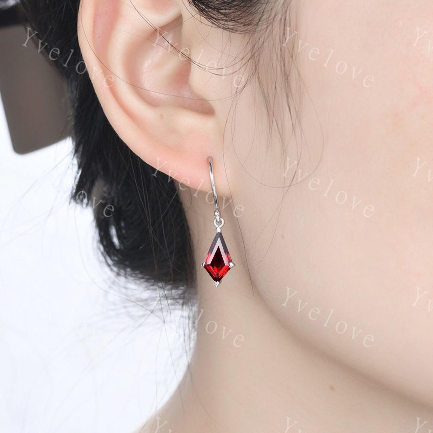 Vintage Kite cut red garnet earrings natural gemstone jewelry unique earrings women art deco earring best friend gift for her Birthday Gift