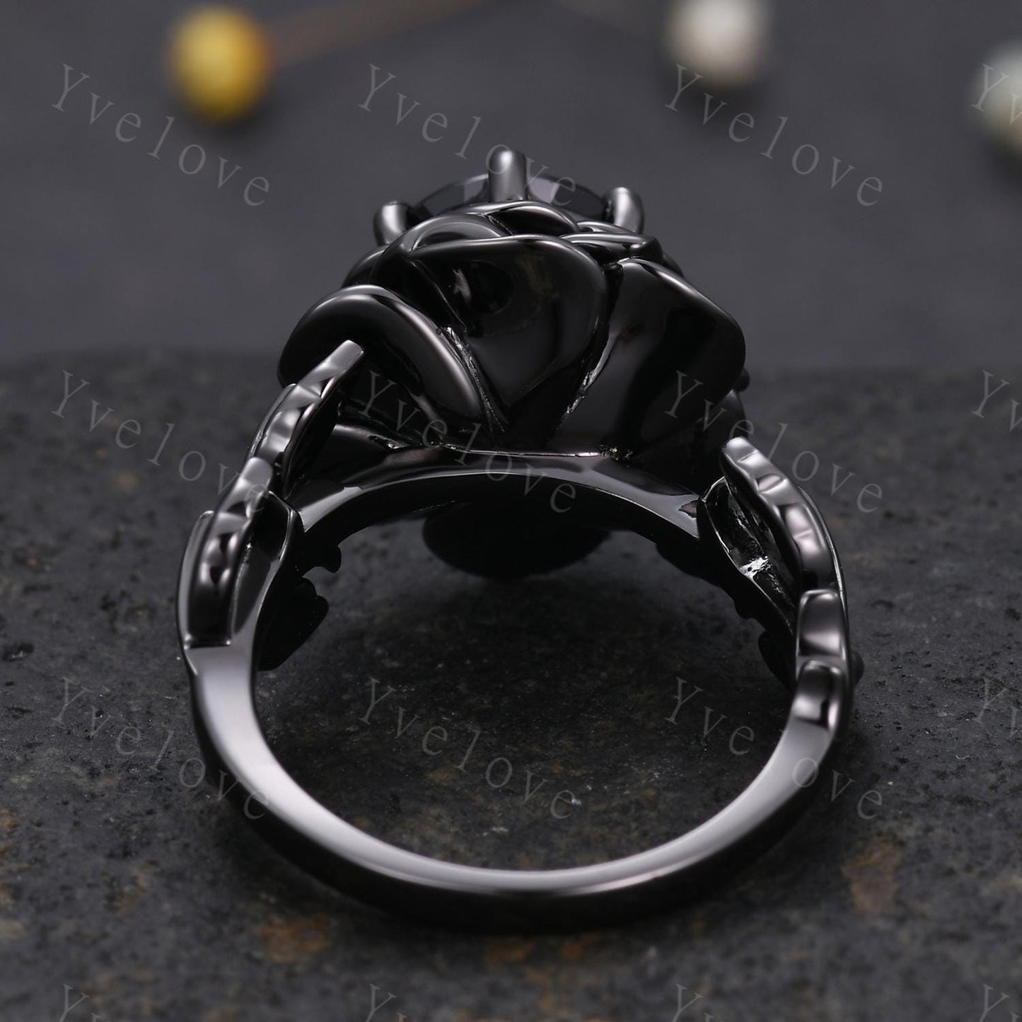 Blue Sapphire Rose Flower Engagement Ring Black Silver Band Romantic Wedding Ring Promise Ring For Women Vintage Statement Ring Gothic Ring