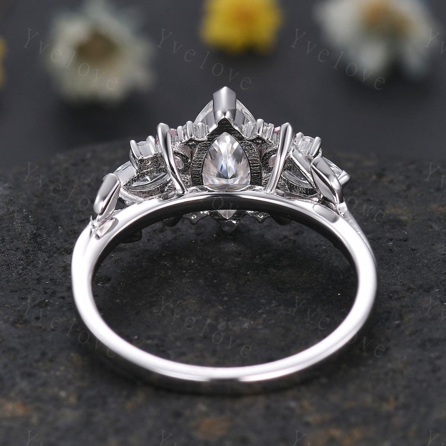 Vintage Marquise Moissanite engagement ring,Unique Pink Morganite Ring,Leaf Cluster Ring,Women Bridal Promise Wedding Band,Statement Ring