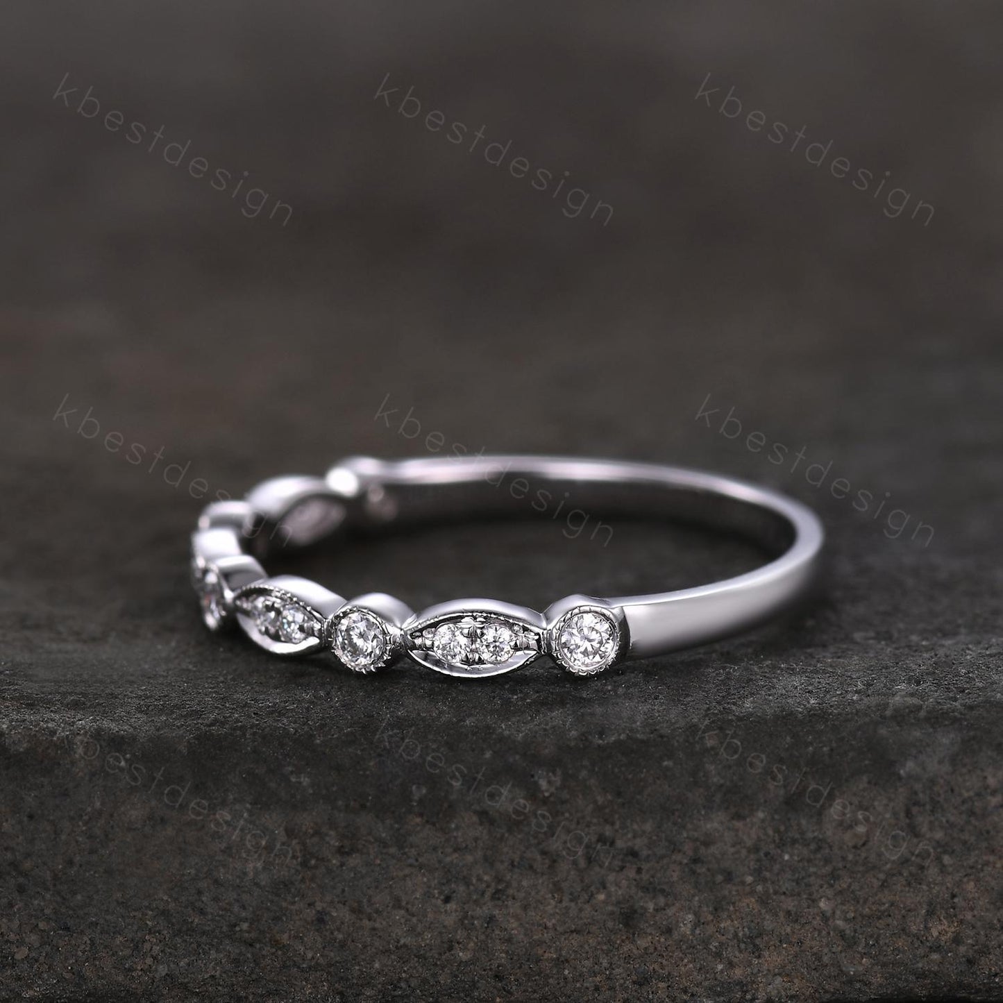 Delicate Moissanite Wedding Band Half Eternity Band Art Deco Moissanite Stacking Band Silver Matching Ring Women Anniversary Ring