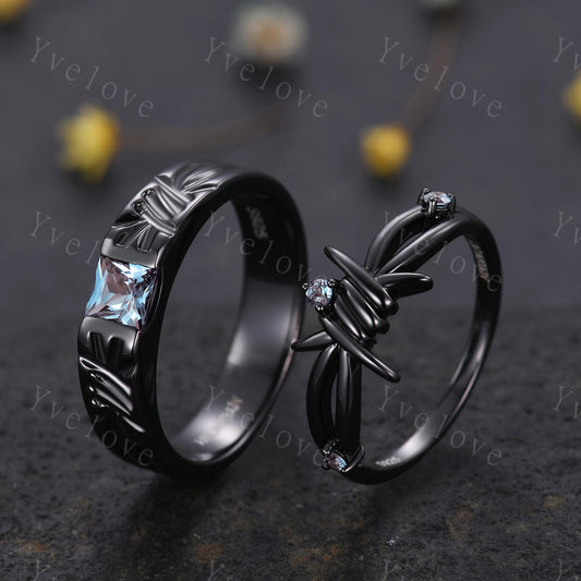 Couples ring set Alexandrdite ring love knot ring Infinity knot ring His and Hers wedding band Promise Stacking Band Retro Vintage Gift