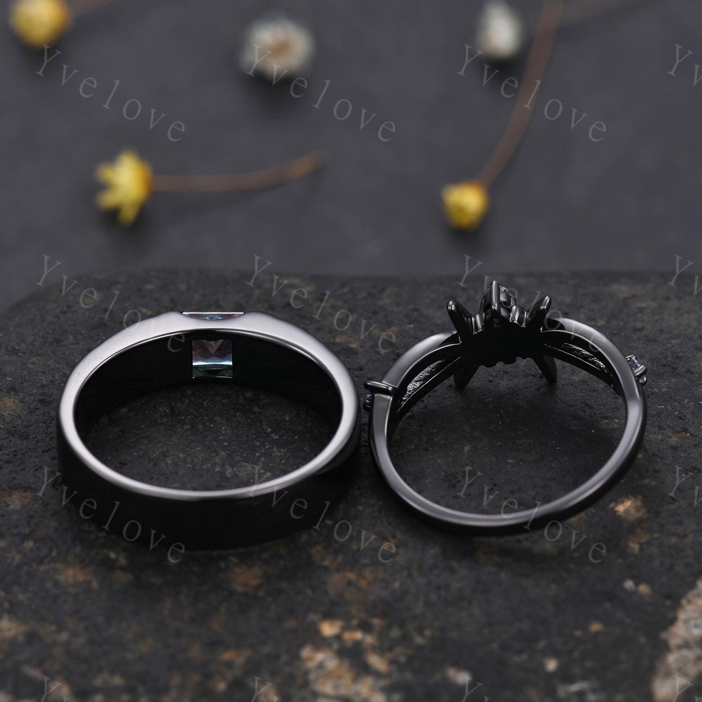 Couples ring set Alexandrdite ring love knot ring Infinity knot ring His and Hers wedding band Promise Stacking Band Retro Vintage Gift