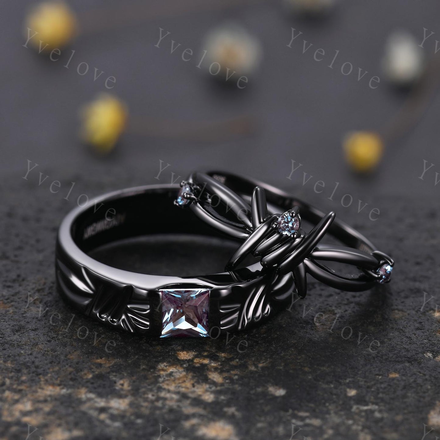 Couples ring set Alexandrdite ring love knot ring Infinity knot ring His and Hers wedding band Promise Stacking Band Retro Vintage Gift