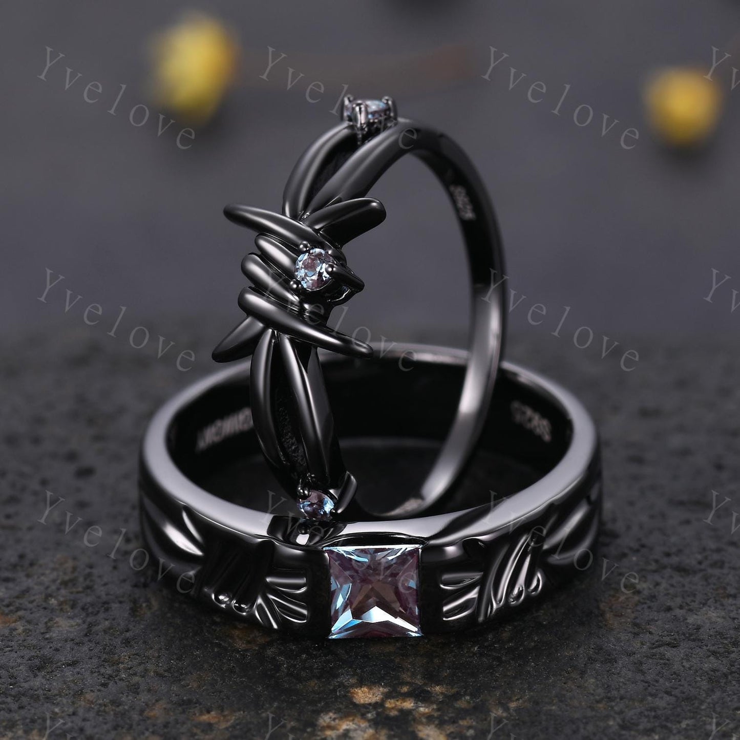 Couples ring set Alexandrdite ring love knot ring Infinity knot ring His and Hers wedding band Promise Stacking Band Retro Vintage Gift