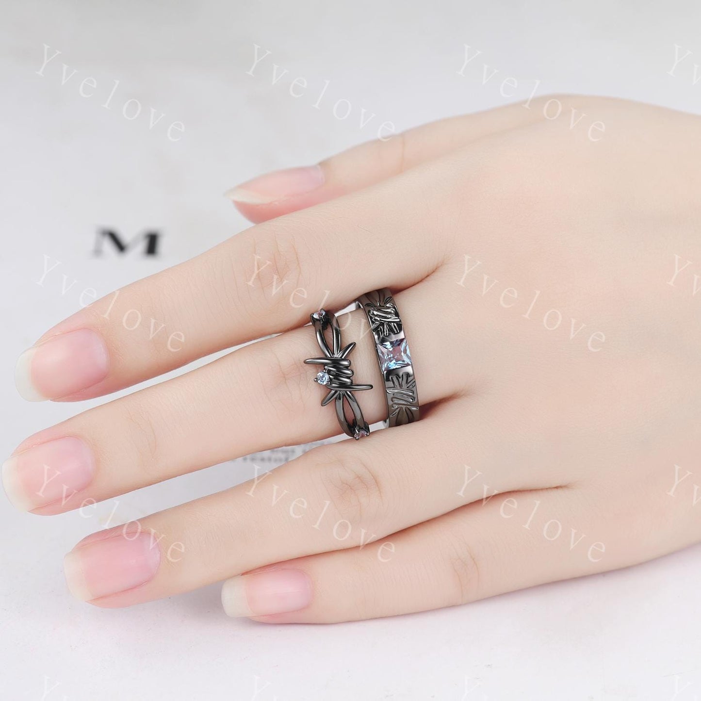 Couples ring set Alexandrdite ring love knot ring Infinity knot ring His and Hers wedding band Promise Stacking Band Retro Vintage Gift
