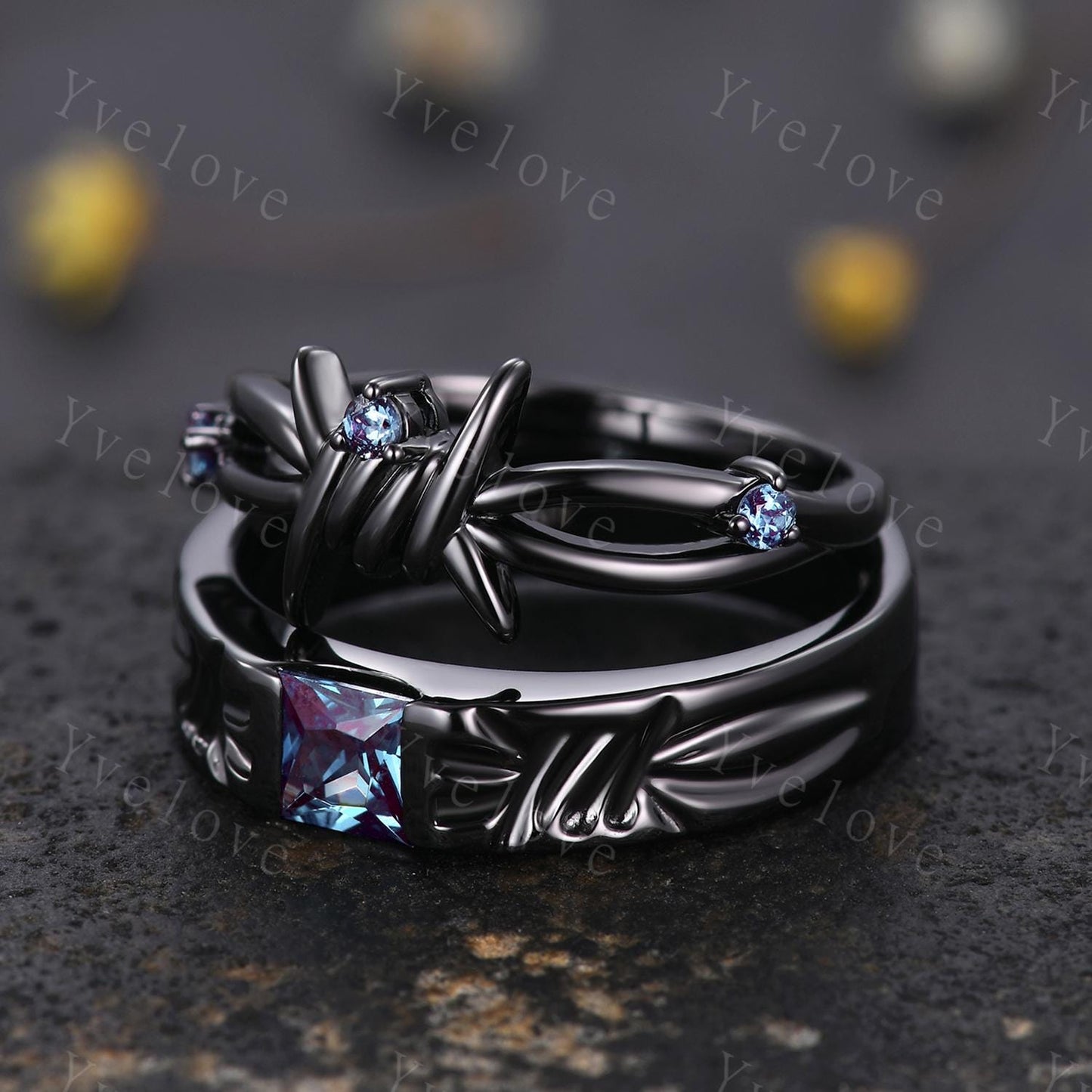 Couples ring set Alexandrdite ring love knot ring Infinity knot ring His and Hers wedding band Promise Stacking Band Retro Vintage Gift