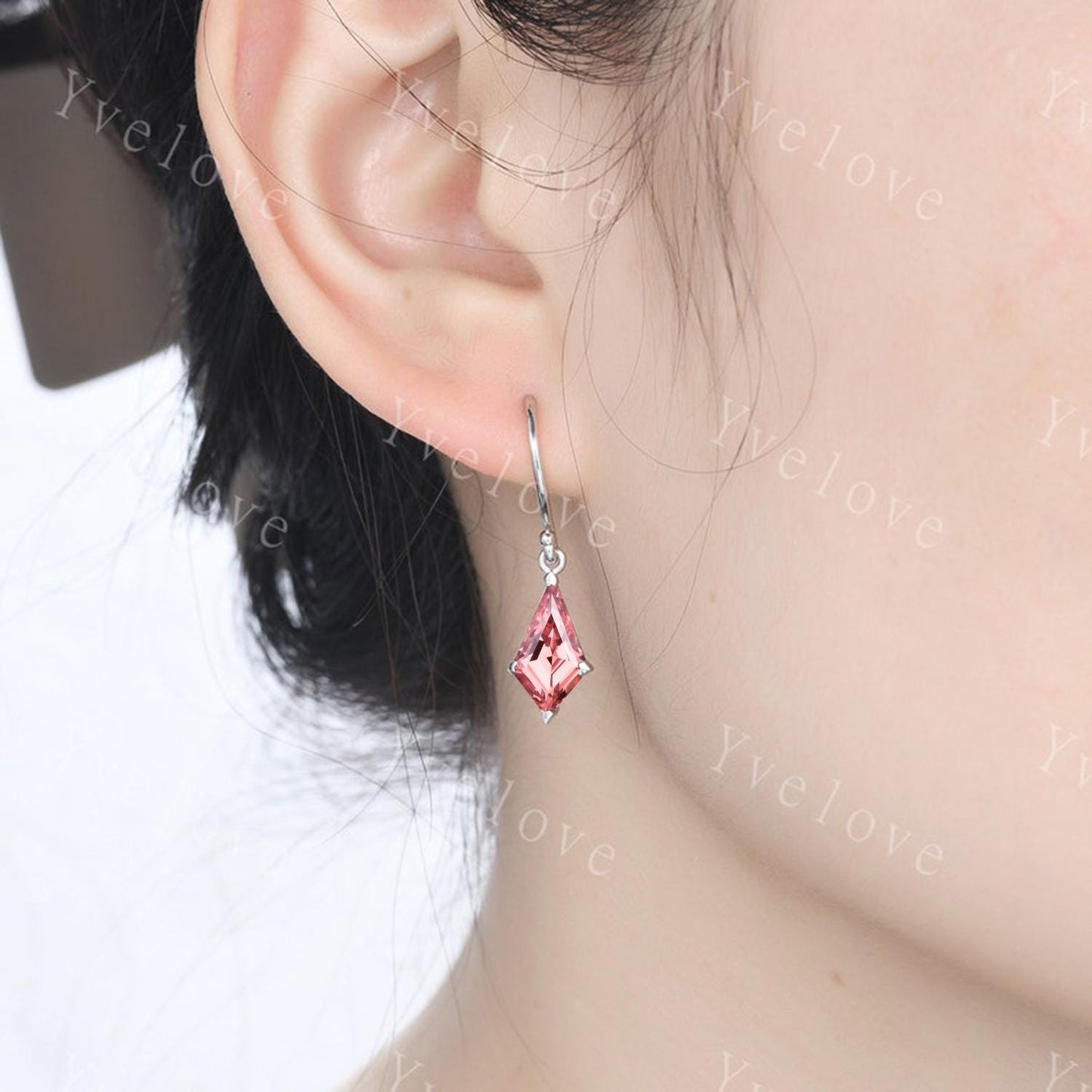 Unique Kite Cut Padparadscha Sapphire Earrings Women Dangle Earrings Art Deco Drop Hook Earrings September Birthstone Sapphire Jewelry Gift