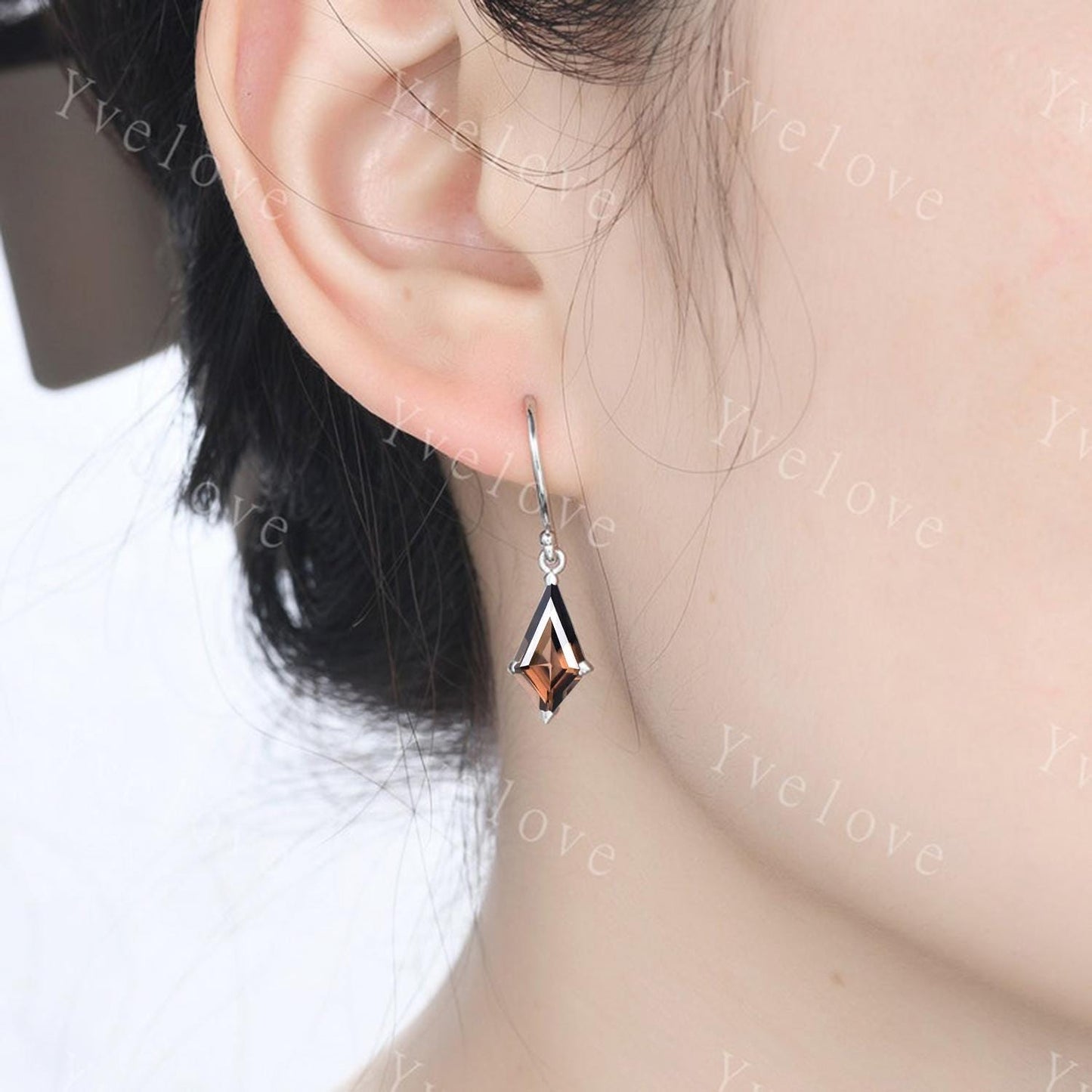 Vintage Kite Shaped Smoky Quartz Earrings Natural Quartz Earrings Statement Drop Earrings Hook Earrings Gemstone Earrings Anniversary Gift
