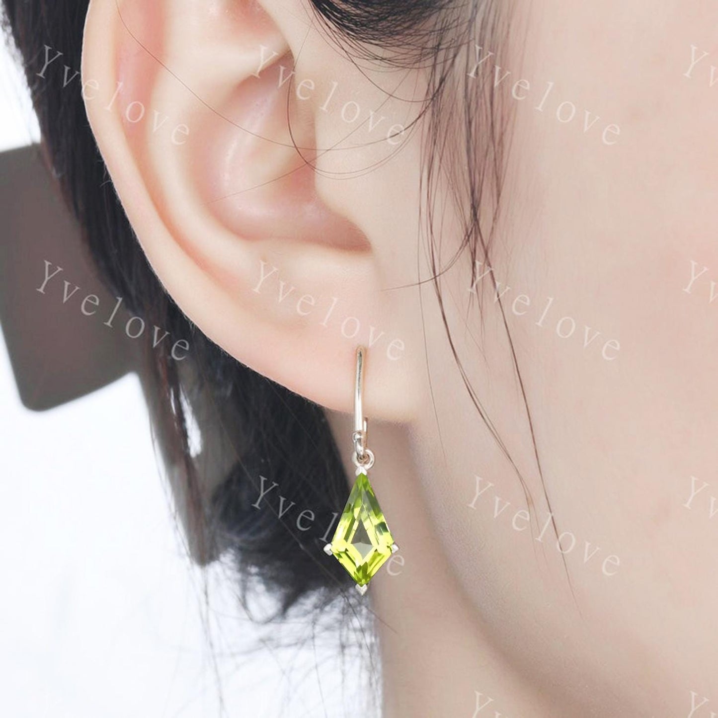 Kite Shape Peridot Wedding Earring,Dangle Drop Earring,Art Deco Green Peridot Earrings,August Birthstone,Hook Earrings,Birthday Gift For Her