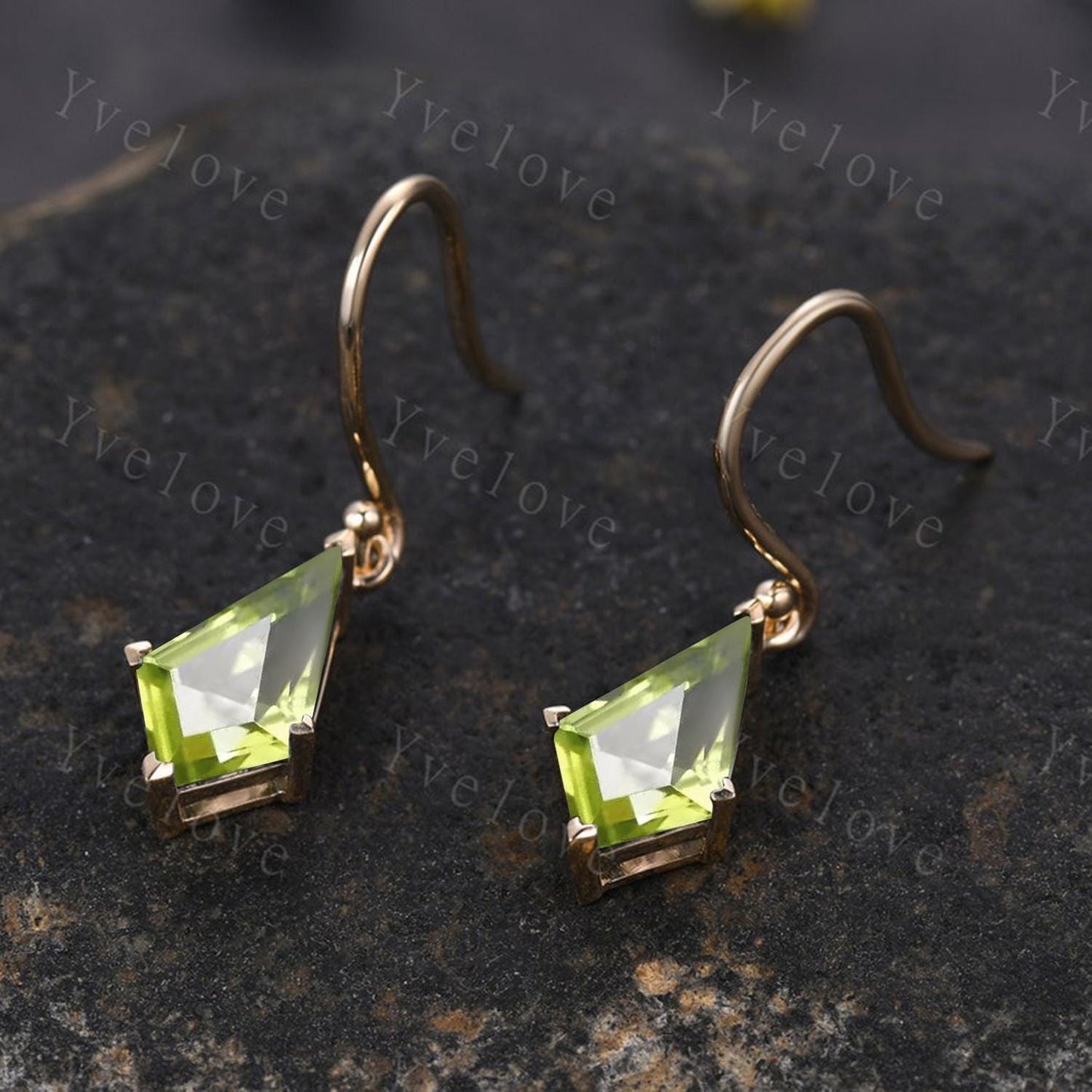 Kite Shape Peridot Wedding Earring,Dangle Drop Earring,Art Deco Green Peridot Earrings,August Birthstone,Hook Earrings,Birthday Gift For Her
