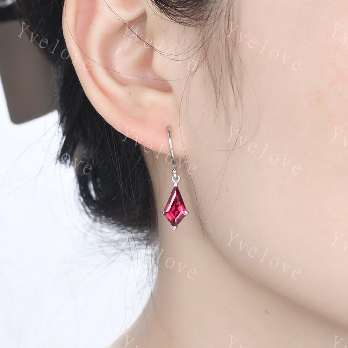 Dainty Kite Cut Red Ruby Earrings Dangle Wedding Earrings Vintage Ruby Drop Earrings Hook Earrings July Birthstone Ruby Jewelry Gift For Her