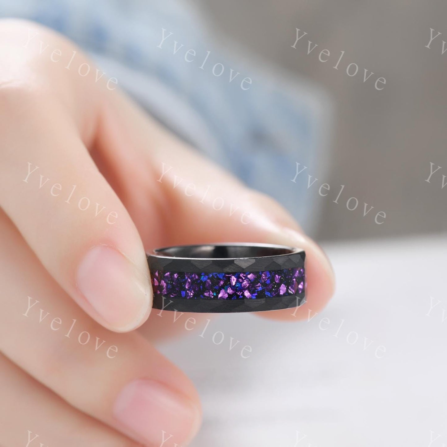 Alexandrite Amethyst Moon Couples Ring His and Hers Ring Set Tungsten Purple Matching Unique Wedding Band Outer Space Ring Promise Ring Gift
