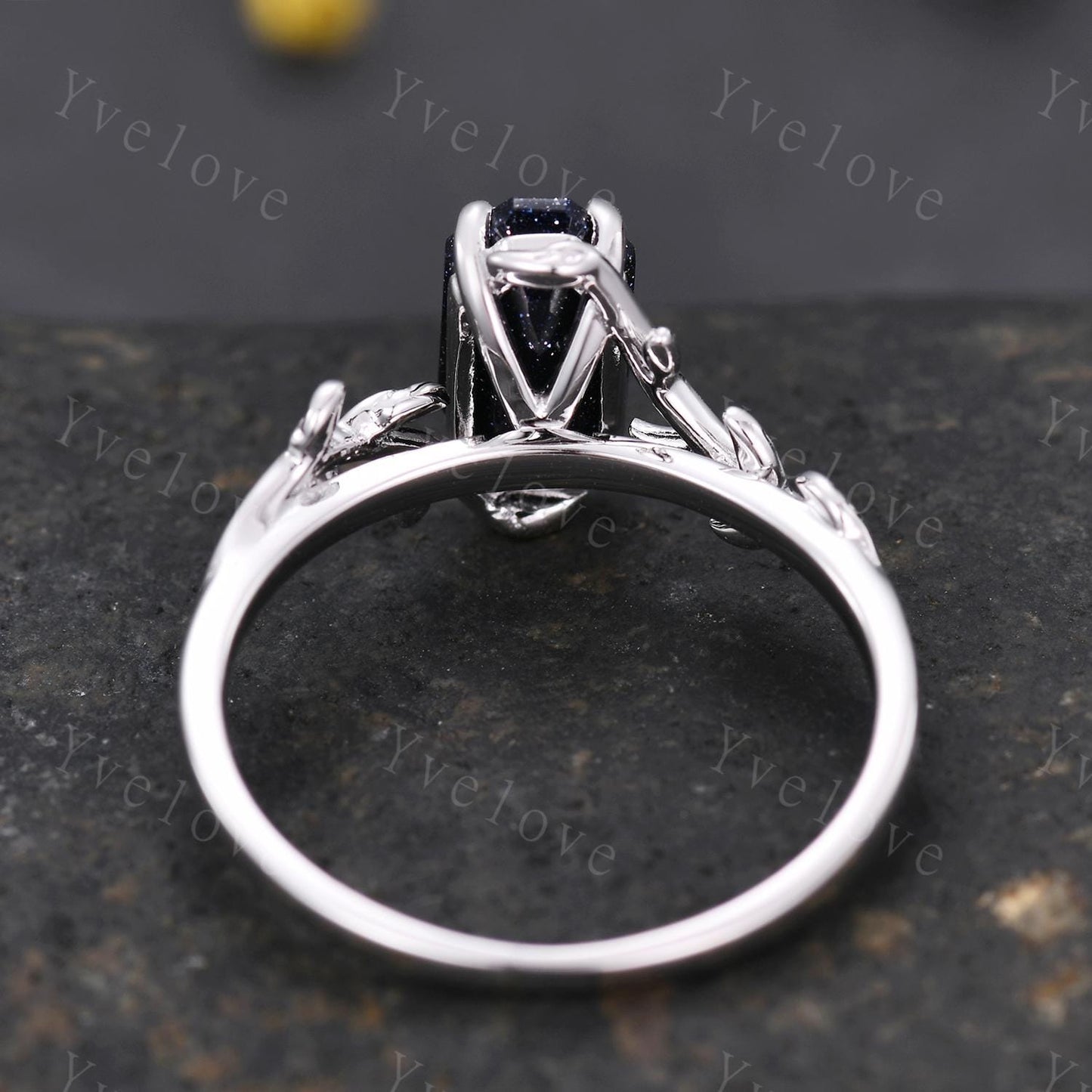Emerald engagement ring,Art deco leaf flower emerald ring,14k white gold,Curved emerald stacking wedding band,Unique Bridal Promise Gift