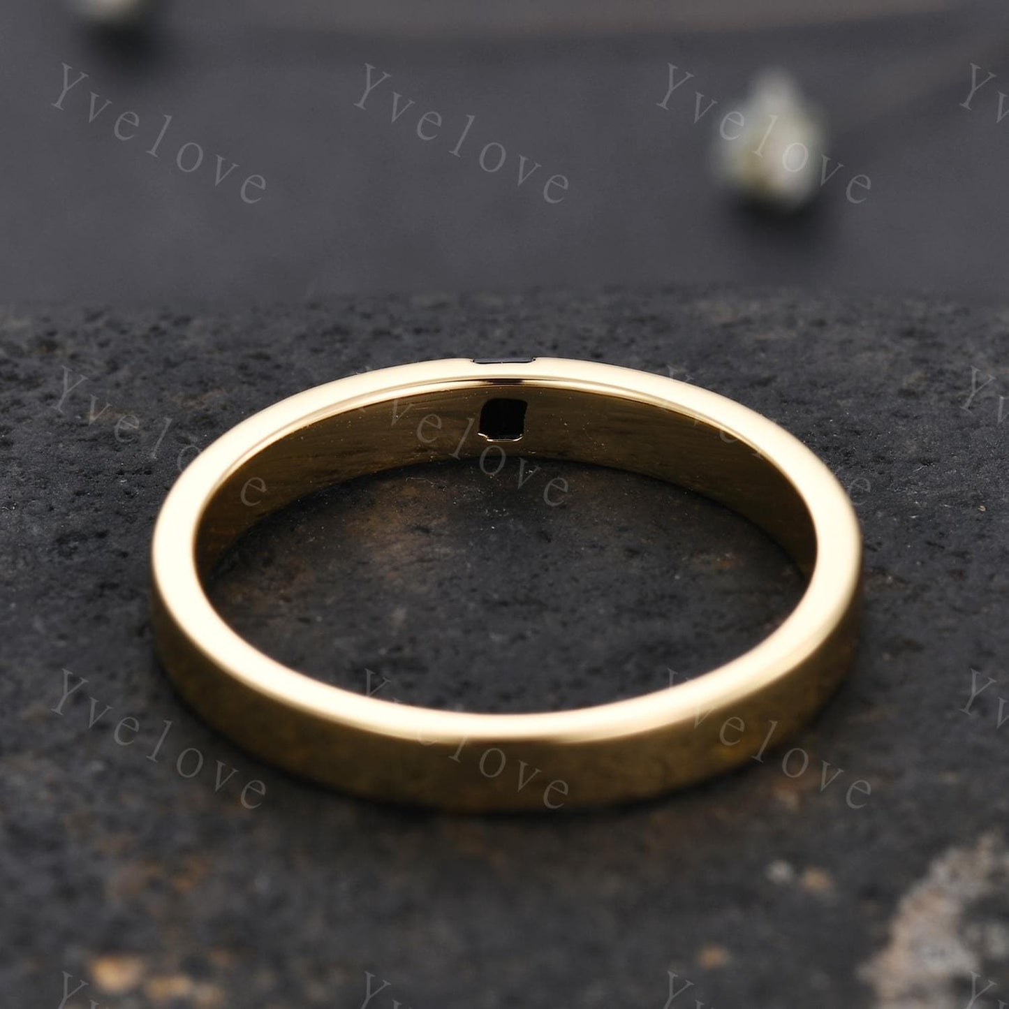 3mm Mens Baguette Black Onyx Wedding Band Natural Onyx Band Solid Gold Ring Mens Smooth Stacking Matching Band Vintage Ring Bridegroom Gift