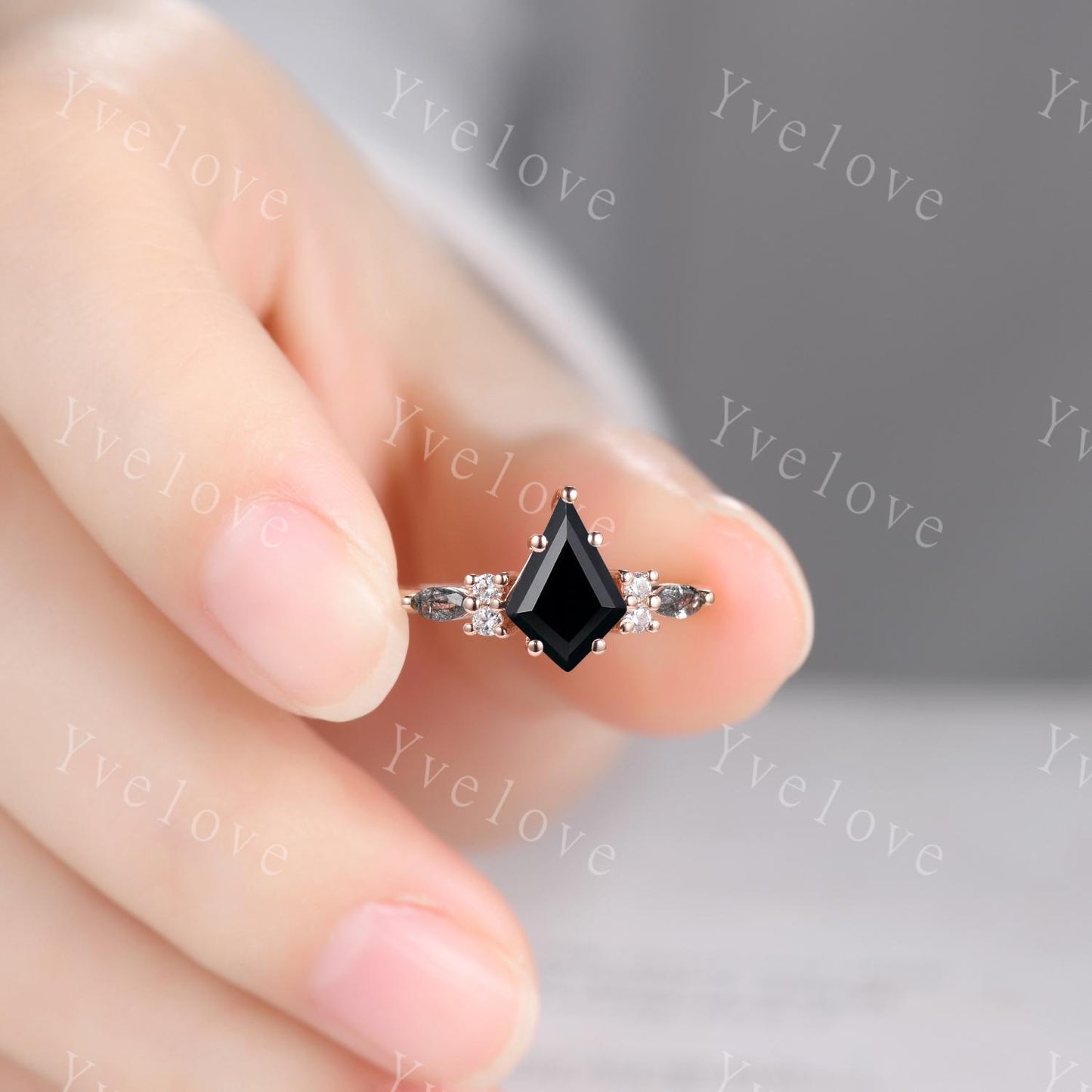 Unique Black Onyx Couples Ring Set Rose Gold Matching Ring His and Hers Wedding Band Promise Ring For Men For Women Natural Black Gemstone