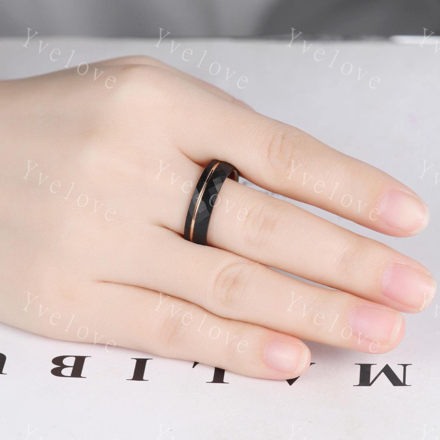 4mm/6mm Couples Ring Wedding Band Set,Black Tungsten Wedding Rings for Men Women,Rose Gold Faceted Promise Wedding Bands for Him and Her