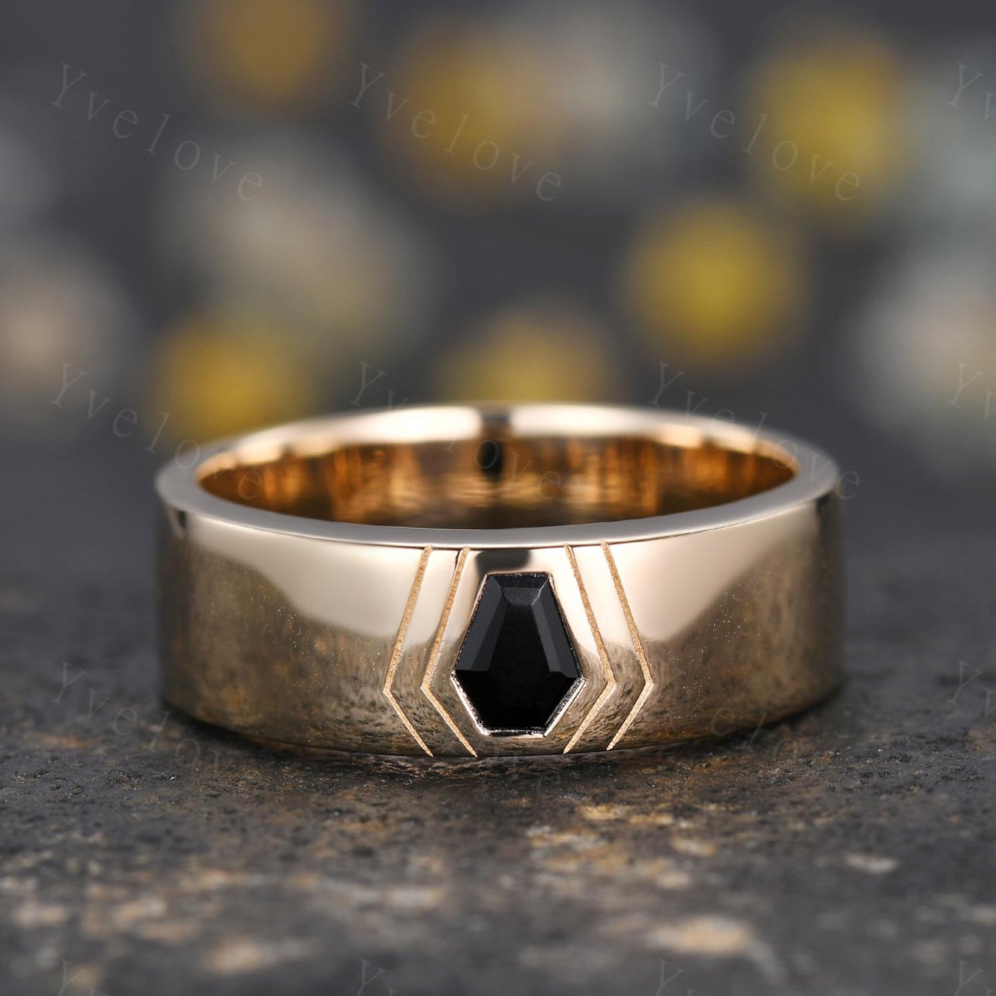 7mm Mens Coffin Cut Black Onyx Wedding Band Black Onyx Engagement Ring 14K Solid Gold Ring Smooth Plain Band Mens Stacking Band Promise Ring