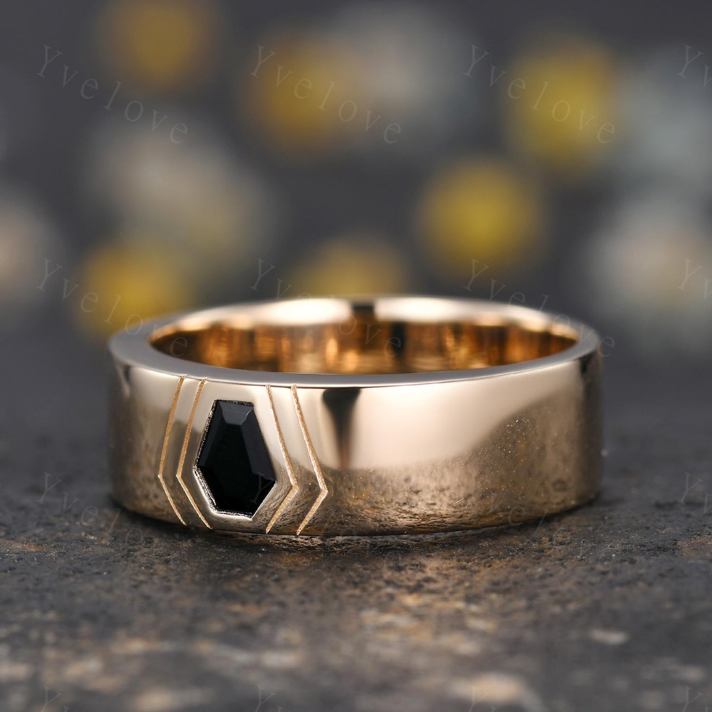 7mm Mens Coffin Cut Black Onyx Wedding Band Black Onyx Engagement Ring 14K Solid Gold Ring Smooth Plain Band Mens Stacking Band Promise Ring
