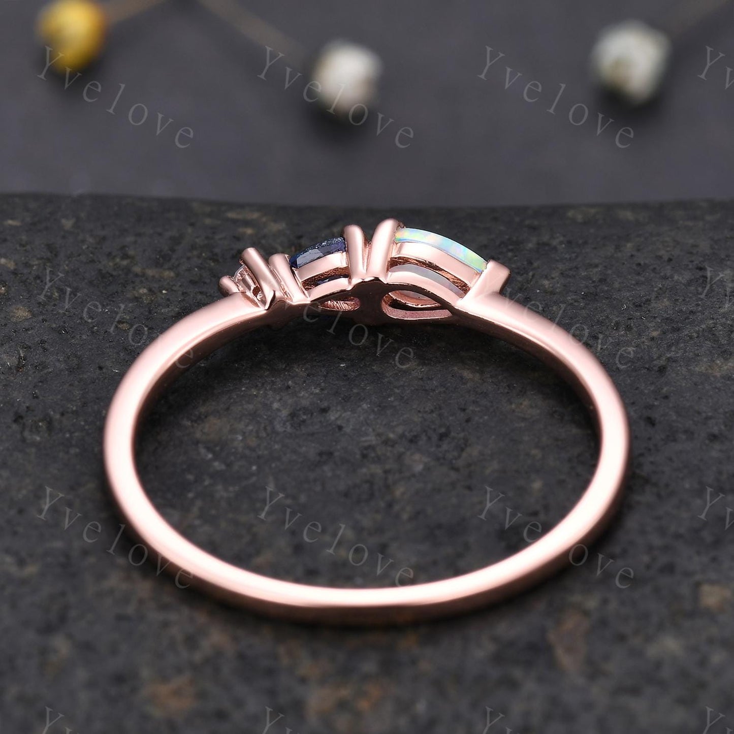 Vintage Opal Sapphire Engagement Ring,Pear Cut Gems,Art Deco Moissanite Wedding Band,3 Stone Unique Women Bridal Promise Ring,Customized
