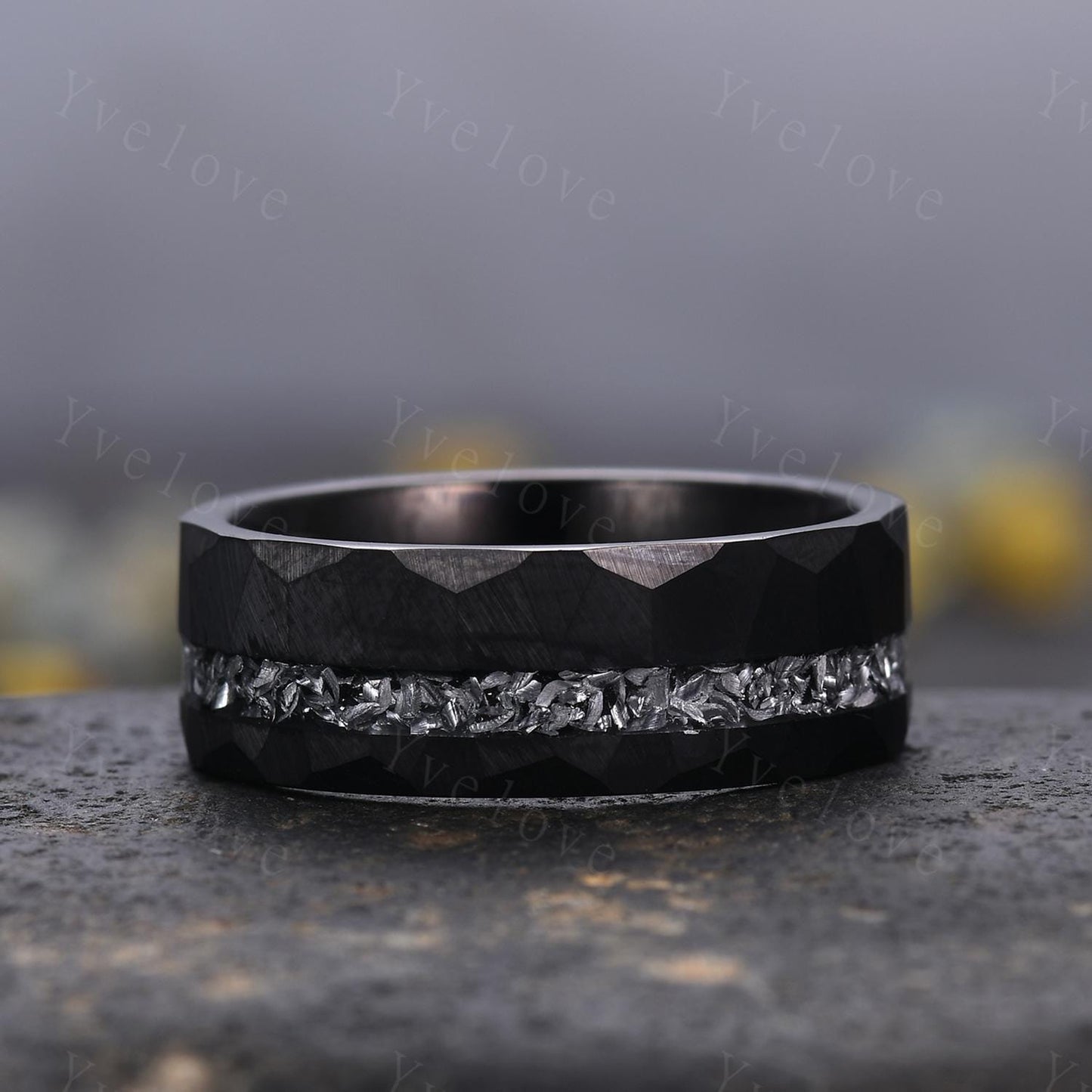 Unique Kite Cut Moss Agate Couple Ring Set Gothic Black Rings His and Hers Wedding Band Mens Galaxy Tungsten Ring Couples Promise Ring Set