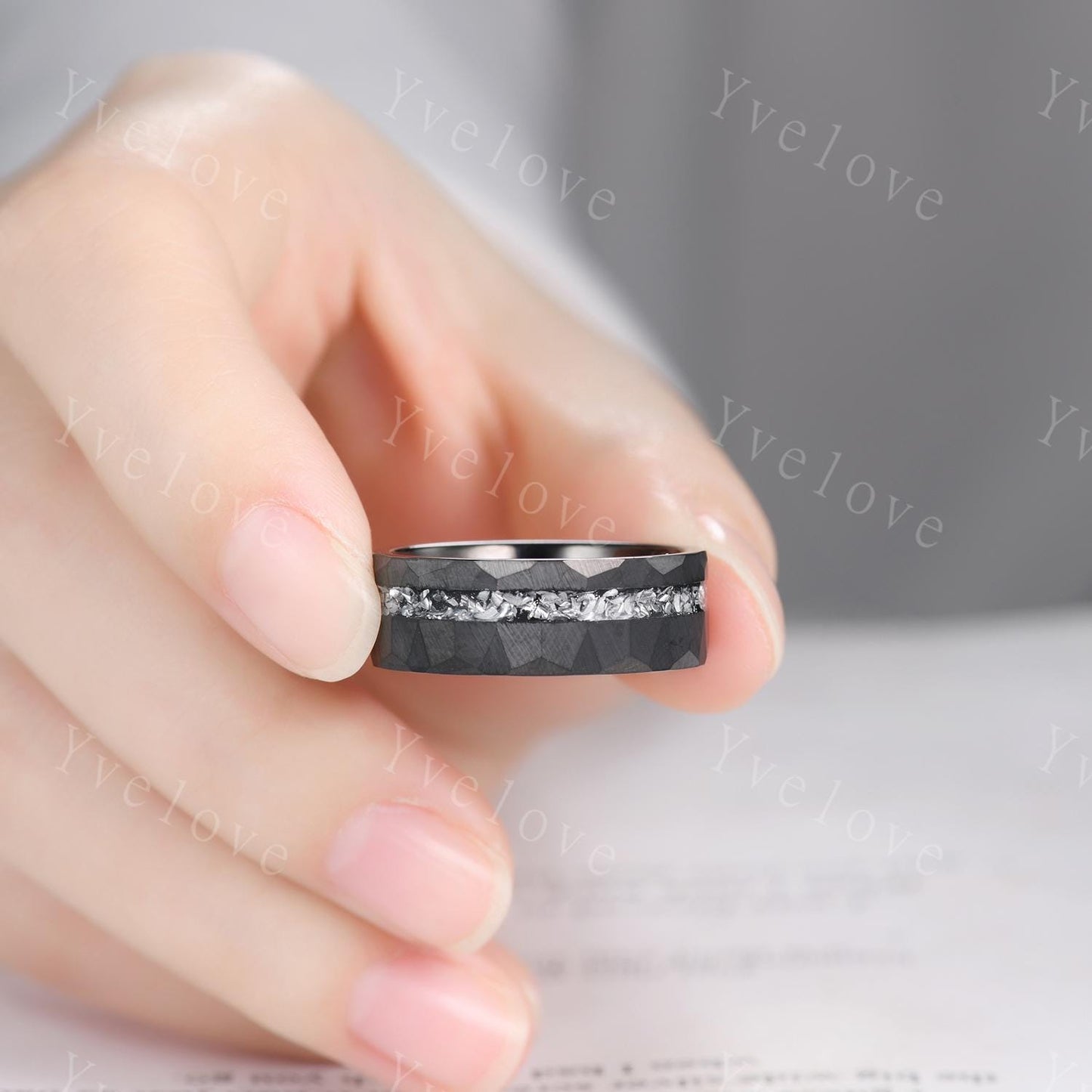 Unique Kite Cut Moss Agate Couple Ring Set Gothic Black Rings His and Hers Wedding Band Mens Galaxy Tungsten Ring Couples Promise Ring Set