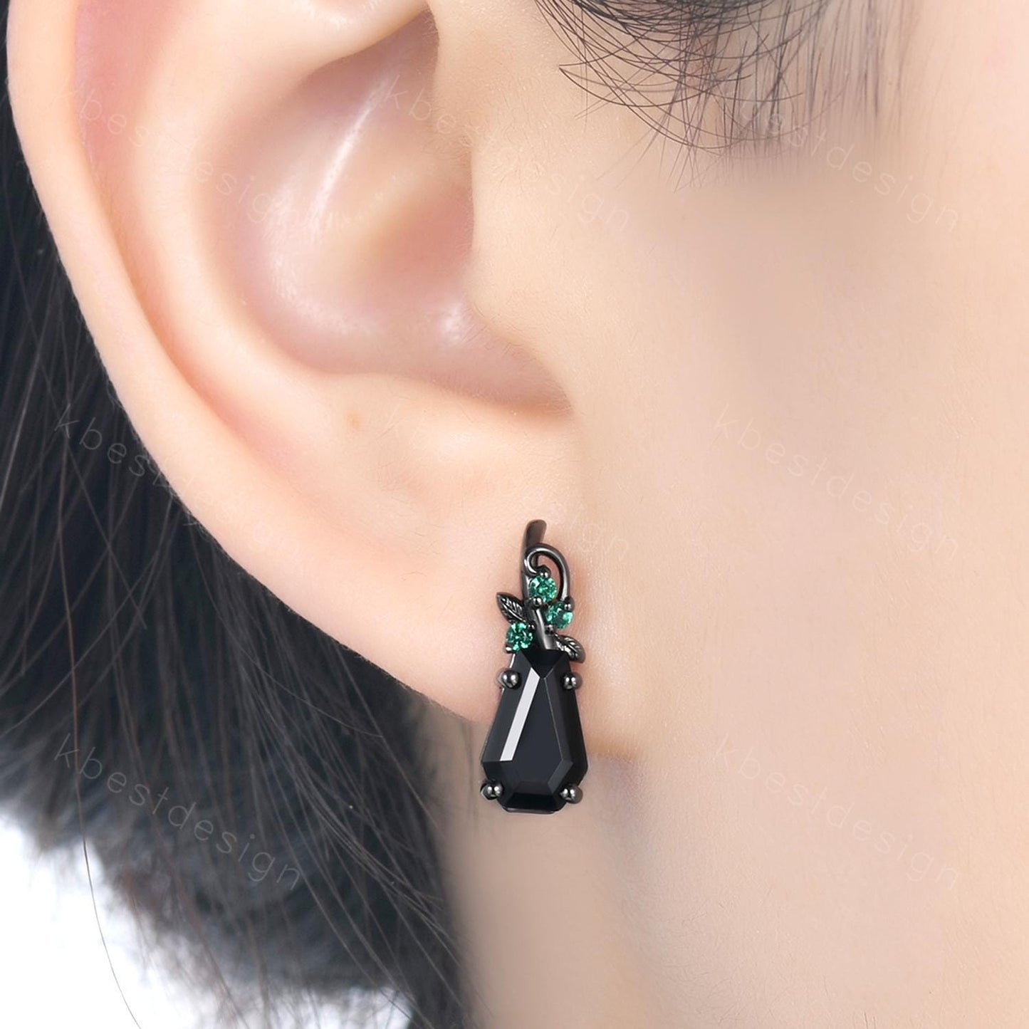 Nature inspired black onyx earrings women black gold earring studs coffin cut earrings art deco twig studs anniversary gift for her