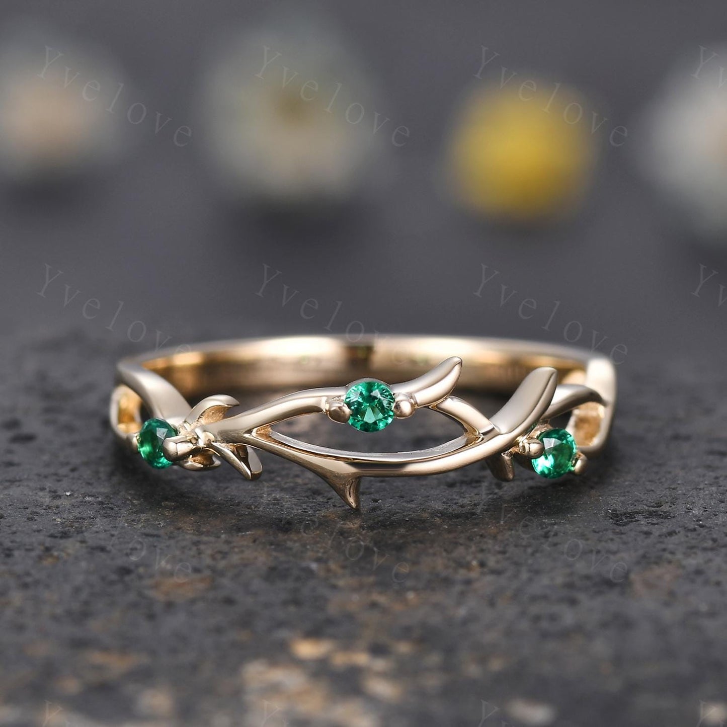 Couples ring set Green Emerald ring twig ring for men and women His and Hers wedding band Promise Stacking Matching Band Retro Vintage Gift