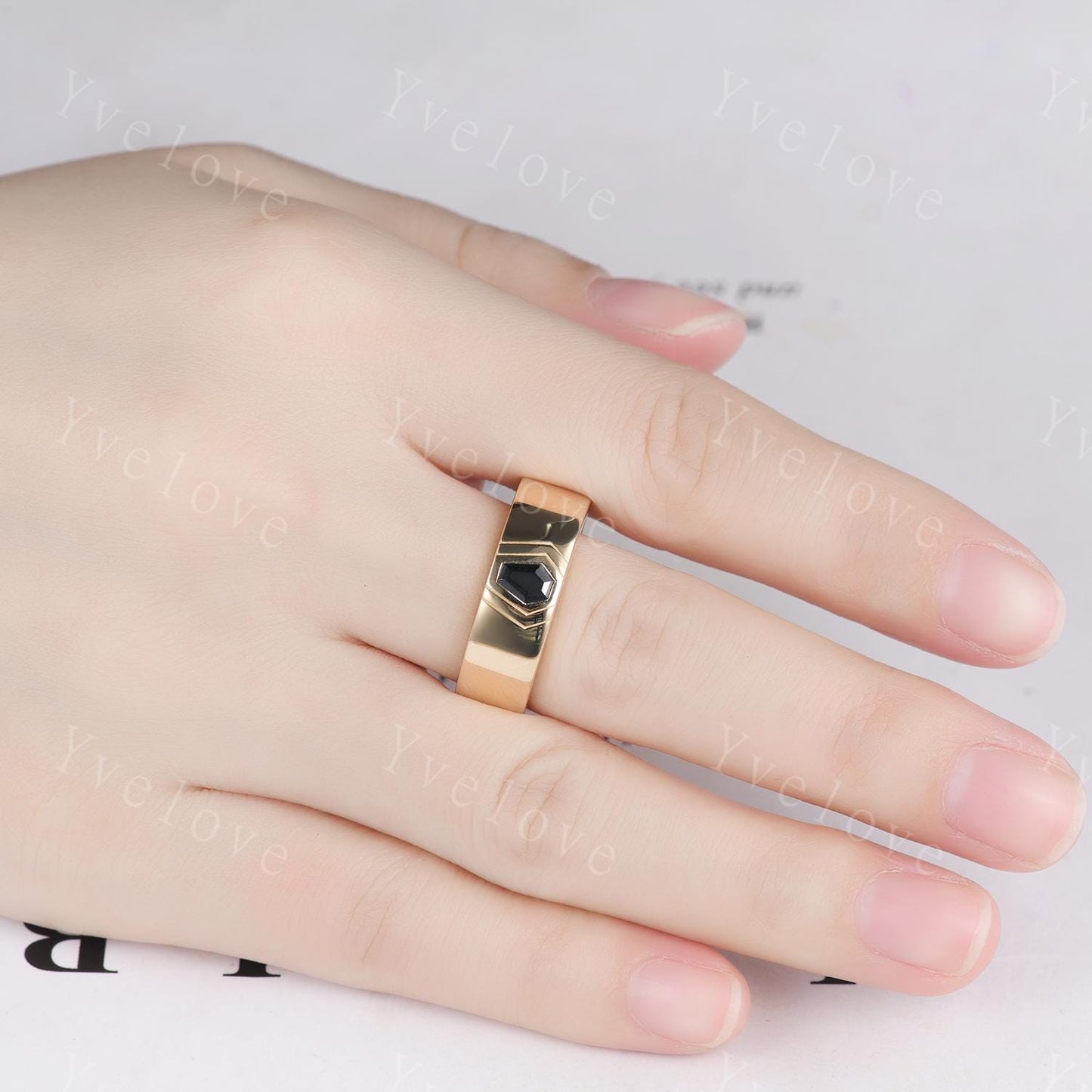 7mm Mens Coffin Cut Black Onyx Wedding Band Black Onyx Engagement Ring 14K Solid Gold Ring Smooth Plain Band Mens Stacking Band Promise Ring