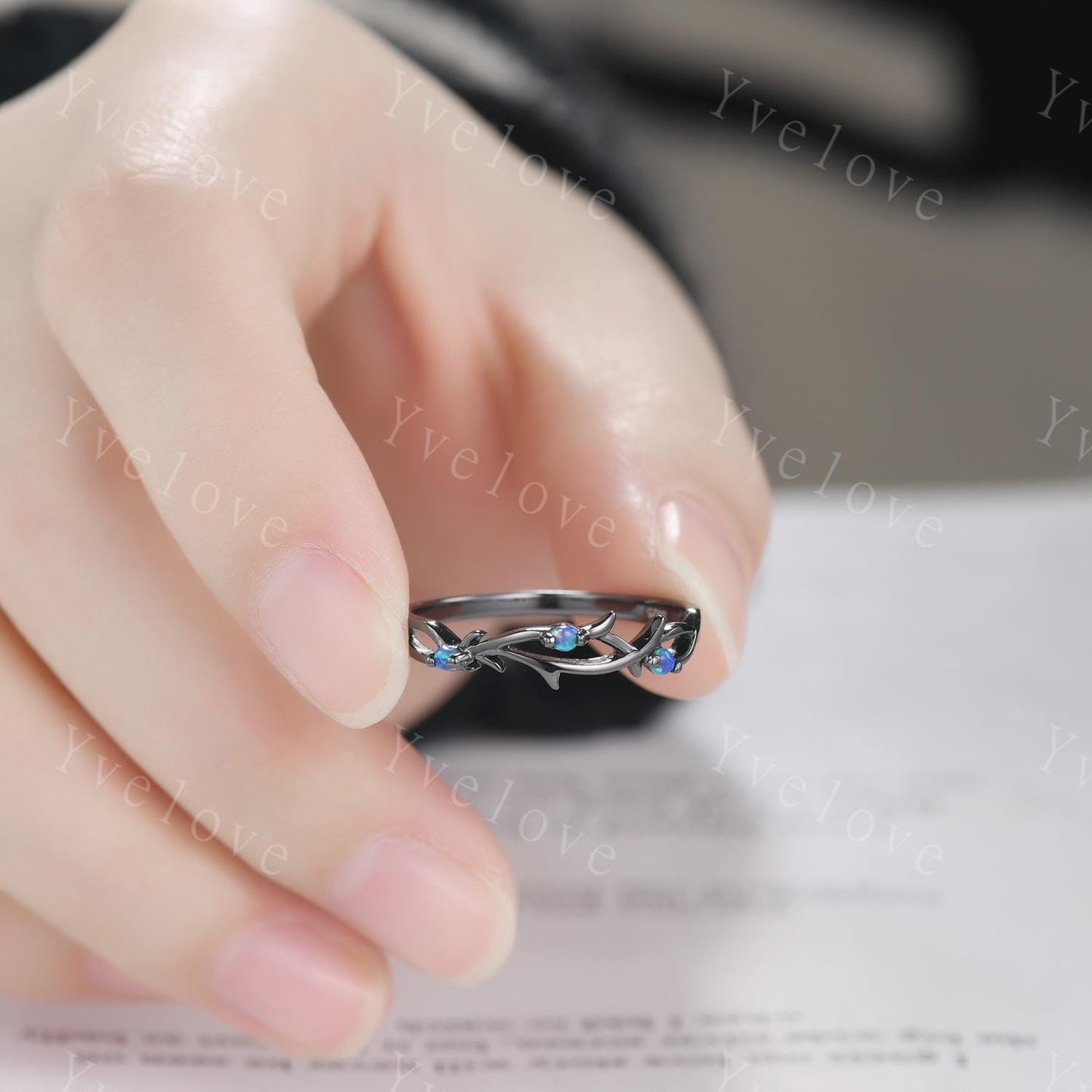 Couples ring set Black Opal ring twig ring for men and women His and Hers wedding band Promise Stacking Matching Band Retro Vintage Gift