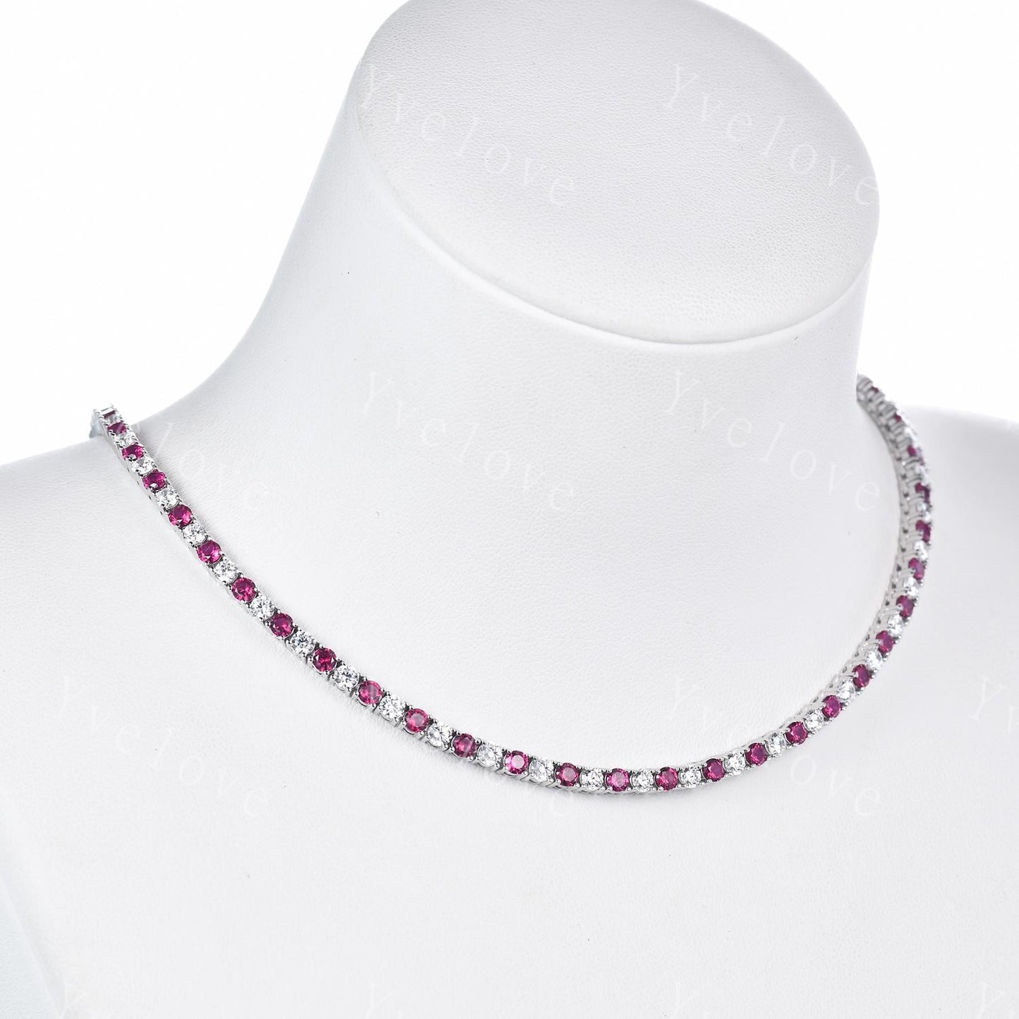 Red Ruby Moissanite Necklace,Chain Necklace,925 Sterling silver,Tennis Necklace,Minimalist Necklace,Dainty Necklace,Anniversary Gift for Her