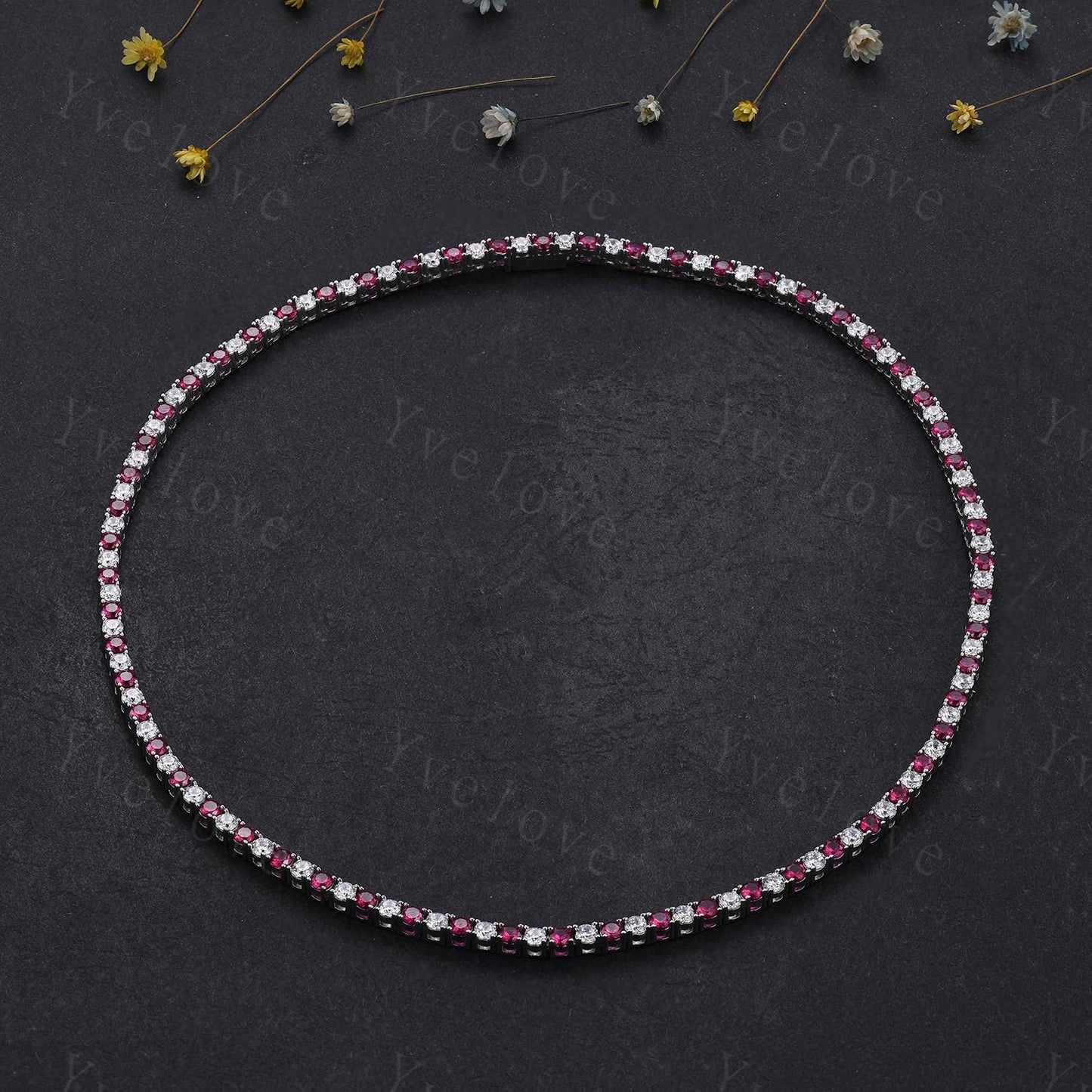 Red Ruby Moissanite Necklace,Chain Necklace,925 Sterling silver,Tennis Necklace,Minimalist Necklace,Dainty Necklace,Anniversary Gift for Her