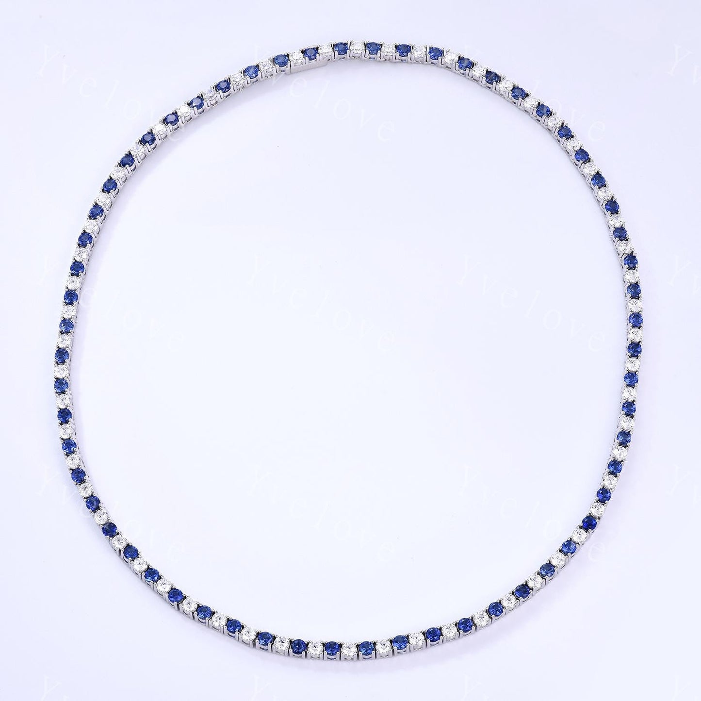 Blue Sapphire Moissanite Necklace,Chain Necklace,925 Silver,Tennis Necklace,Minimalist Necklace,Dainty Necklace,Anniversary Gift for Her