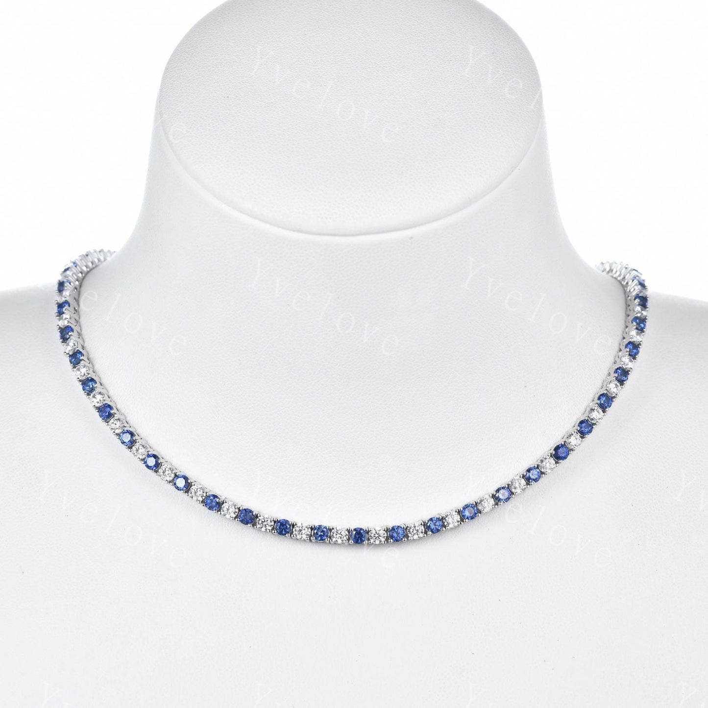 Blue Sapphire Moissanite Necklace,Chain Necklace,925 Silver,Tennis Necklace,Minimalist Necklace,Dainty Necklace,Anniversary Gift for Her