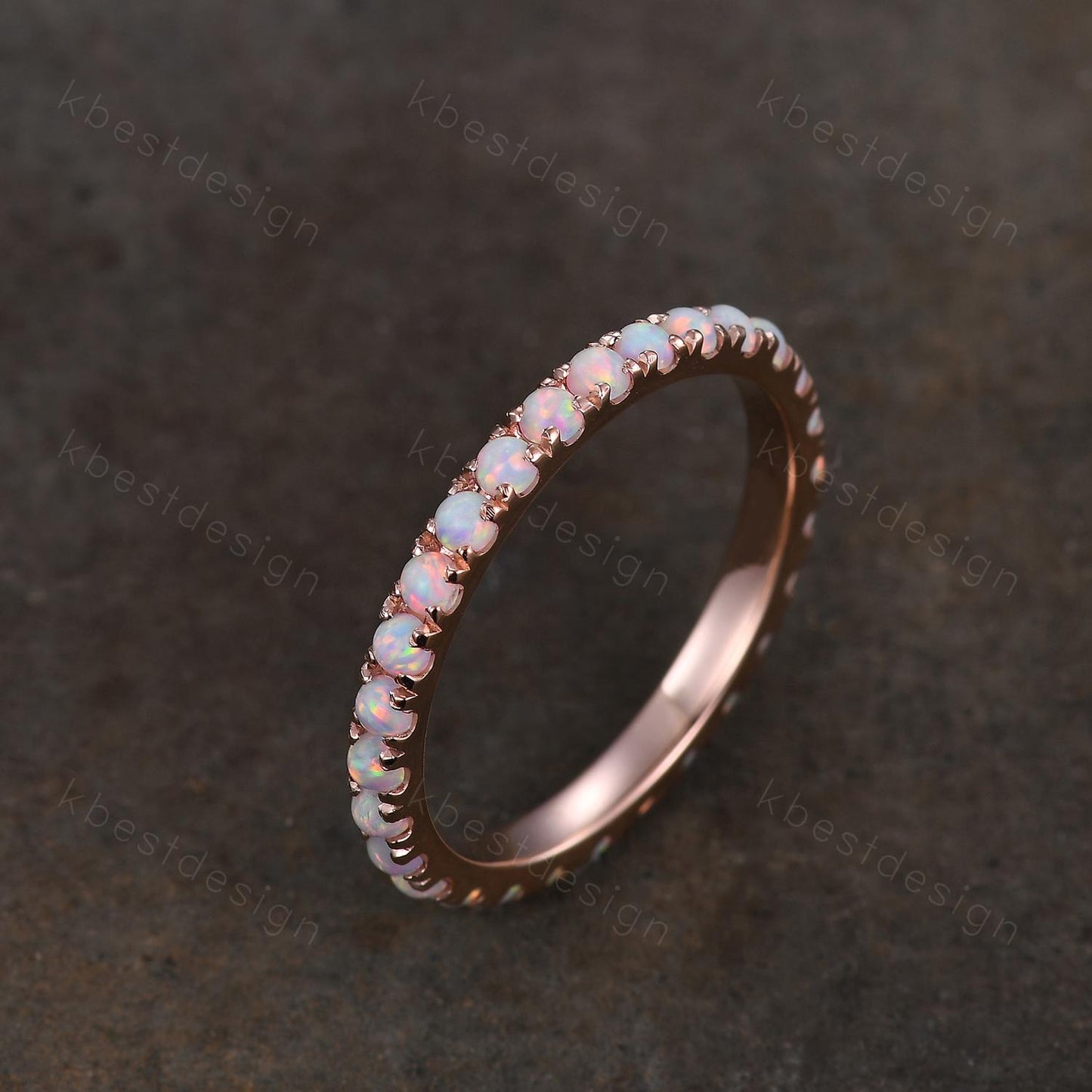 2mm Opal Wedding Band, Full Eternity Wedding Band, Unique Matching Stacking Band, Rose Gold October Birthstone Band, Anniversary Gift