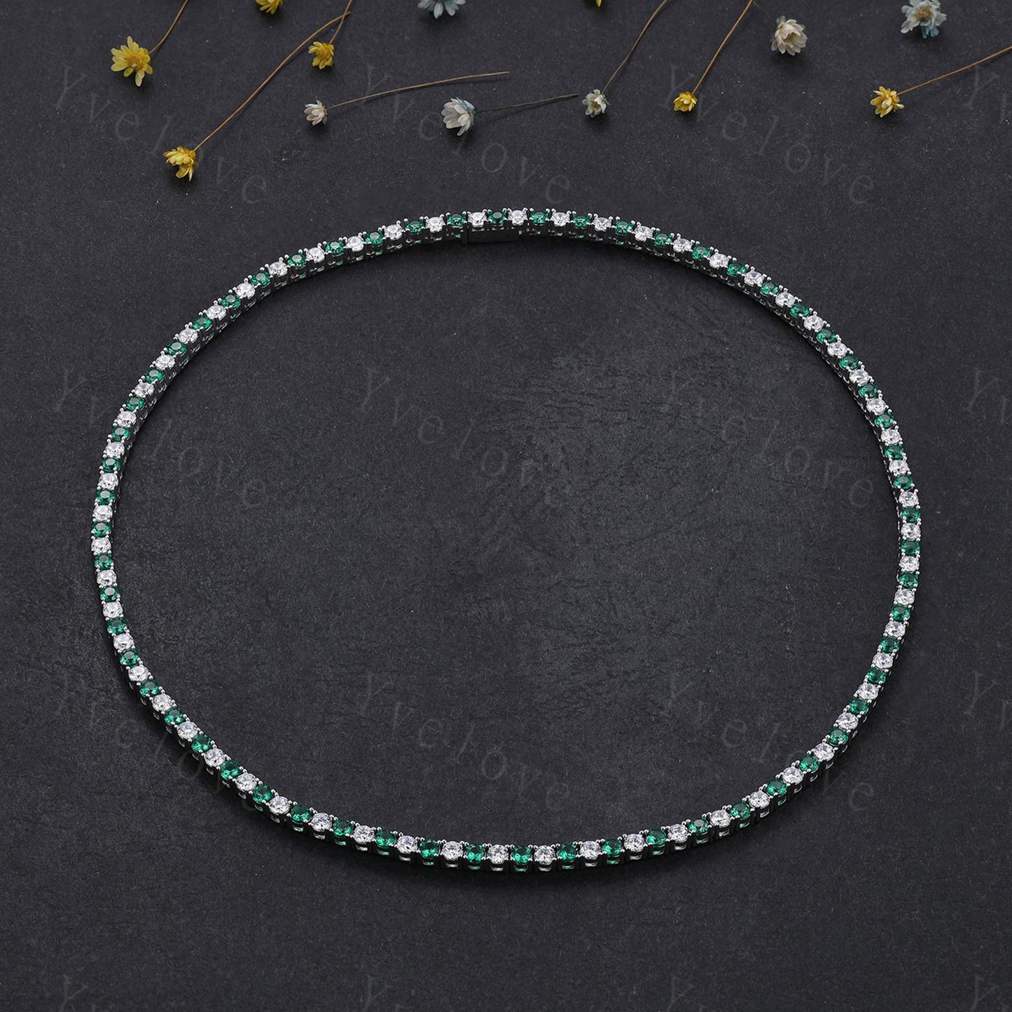 Emerald Moissanite Necklace,Chain Necklace,925 Sterling silver,Tennis Necklace,Minimalist Necklace,Dainty Necklace,Anniversary Gift for Her