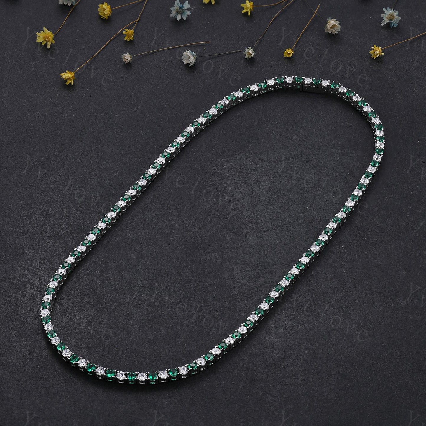 Emerald Moissanite Necklace,Chain Necklace,925 Sterling silver,Tennis Necklace,Minimalist Necklace,Dainty Necklace,Anniversary Gift for Her