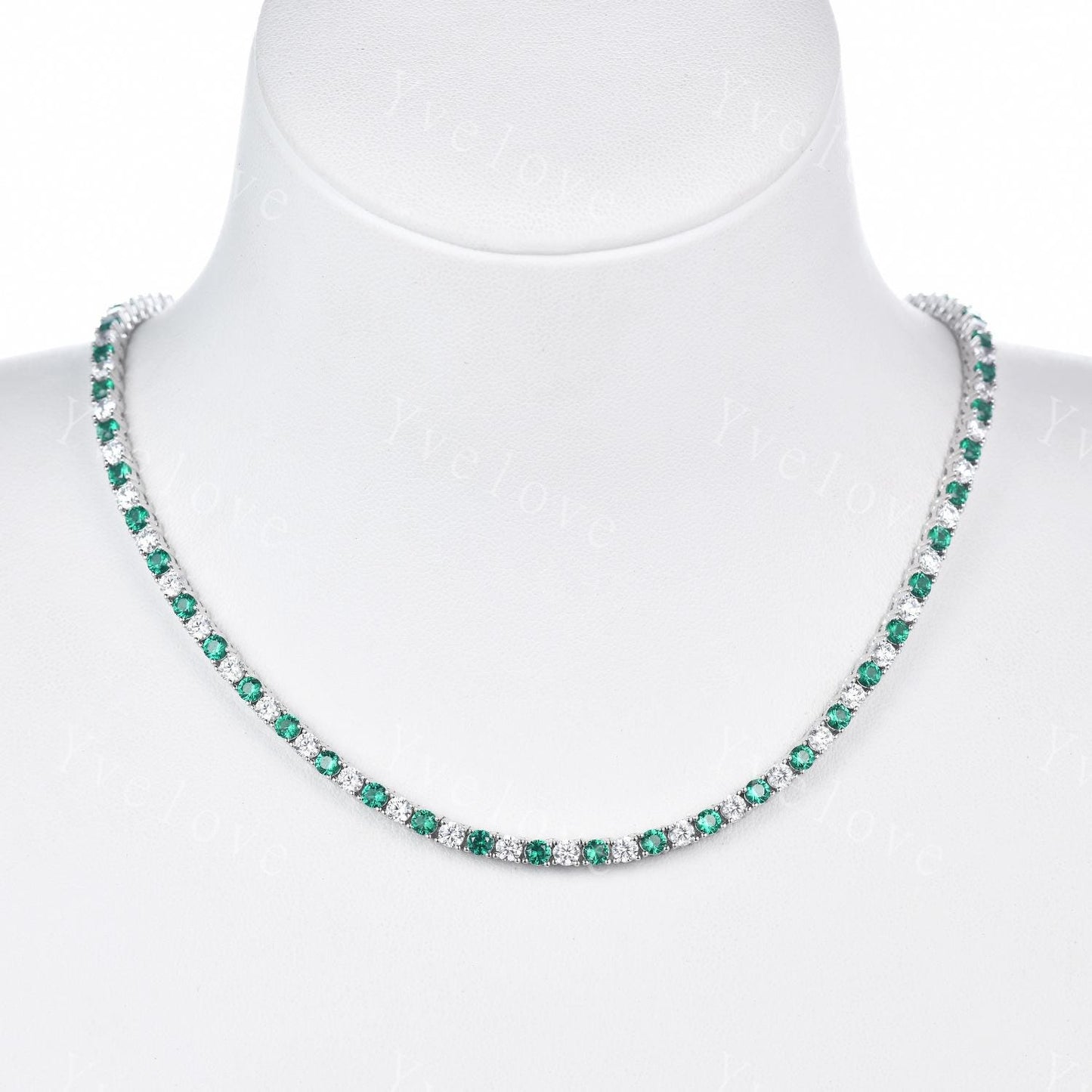 Emerald Moissanite Necklace,Chain Necklace,925 Sterling silver,Tennis Necklace,Minimalist Necklace,Dainty Necklace,Anniversary Gift for Her