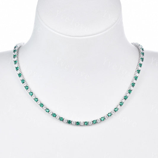 Emerald Moissanite Necklace,Chain Necklace,925 Sterling silver,Tennis Necklace,Minimalist Necklace,Dainty Necklace,Anniversary Gift for Her