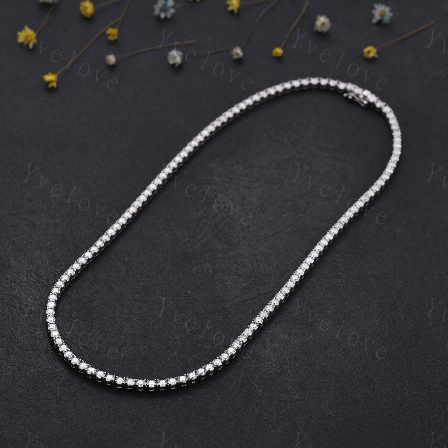 Round Moissanite Necklace,Chain Necklace,925 Sterling silver,Tennis Necklace,Minimalist Necklace,Dainty Necklace,Anniversary Gift for Her