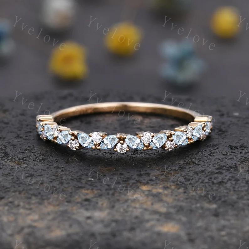 Marquise alexandrite wedding band vintage alexandrite ring gold moissanite antique unique stacking band anniversary promise matching band