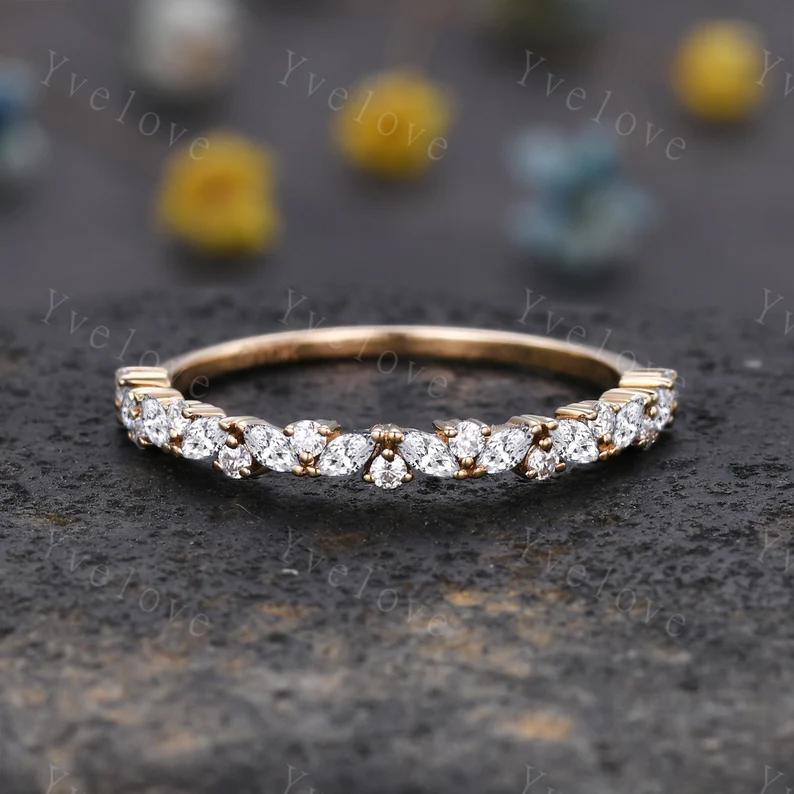 Red Garnet wedding band half eternity art deco garnet ring 14k gold marquise gemstone promise bridal stacking matching band birthstone gift
