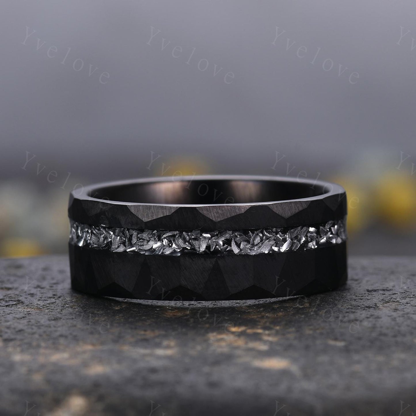 Unique Kite Cut Moss Agate Couple Ring Set Gothic Black Rings His and Hers Wedding Band Mens Galaxy Tungsten Ring Couples Promise Ring Set