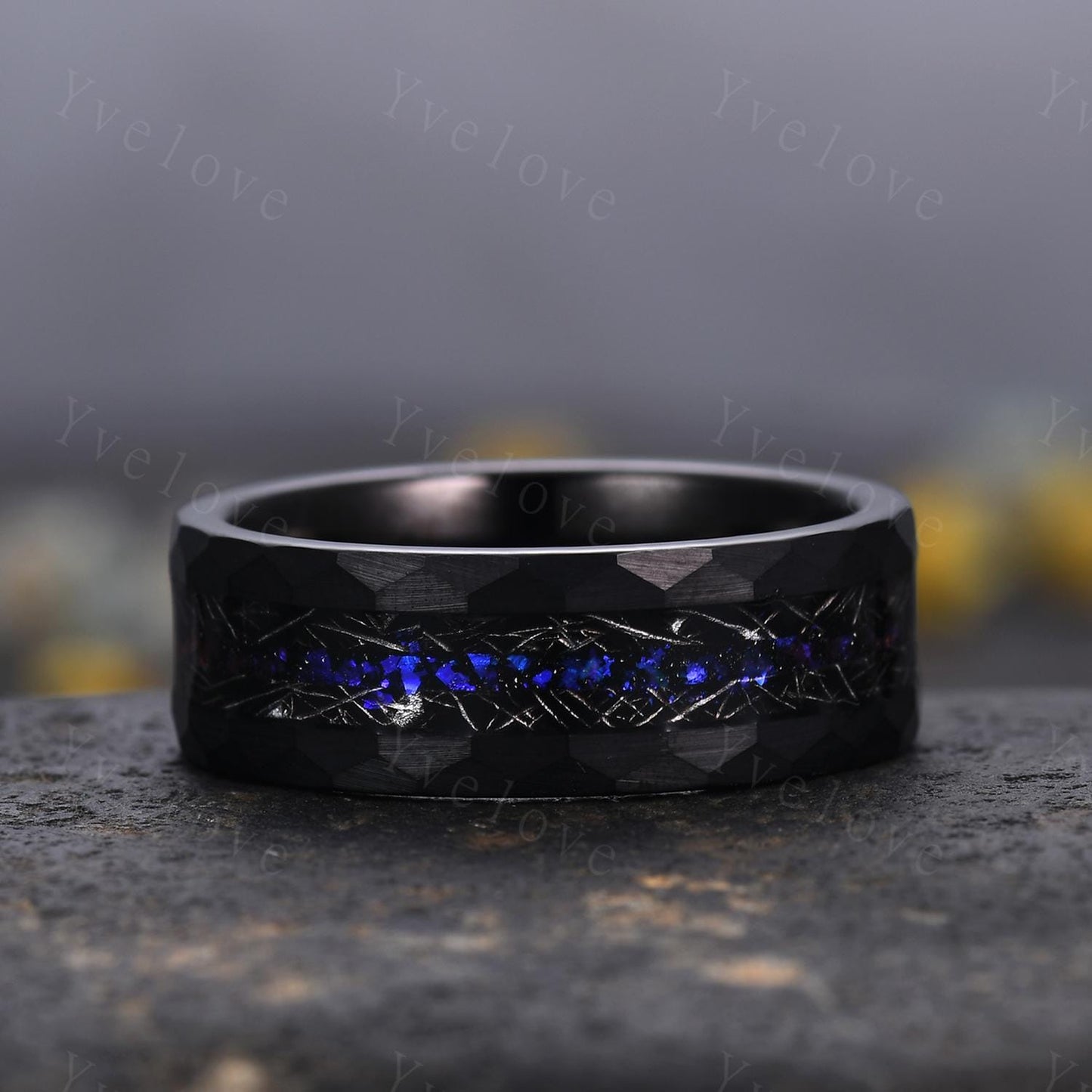 Blue Sapphire Outer Space Couples Ring Set,Orion Nebula Ring,His and Hers Wedding Band,Tungsten Black Gold Silver Anniversary Promise Ring
