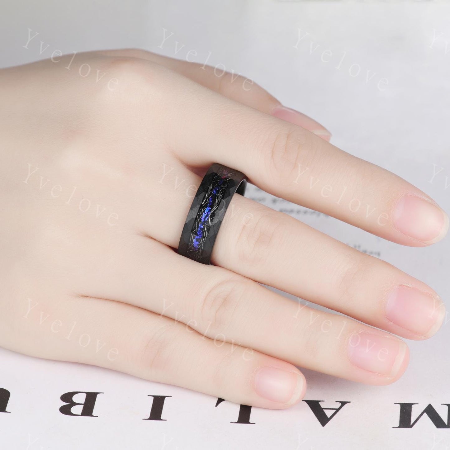 Blue Sapphire Outer Space Couples Ring Set,Orion Nebula Ring,His and Hers Wedding Band,Tungsten Black Gold Silver Anniversary Promise Ring