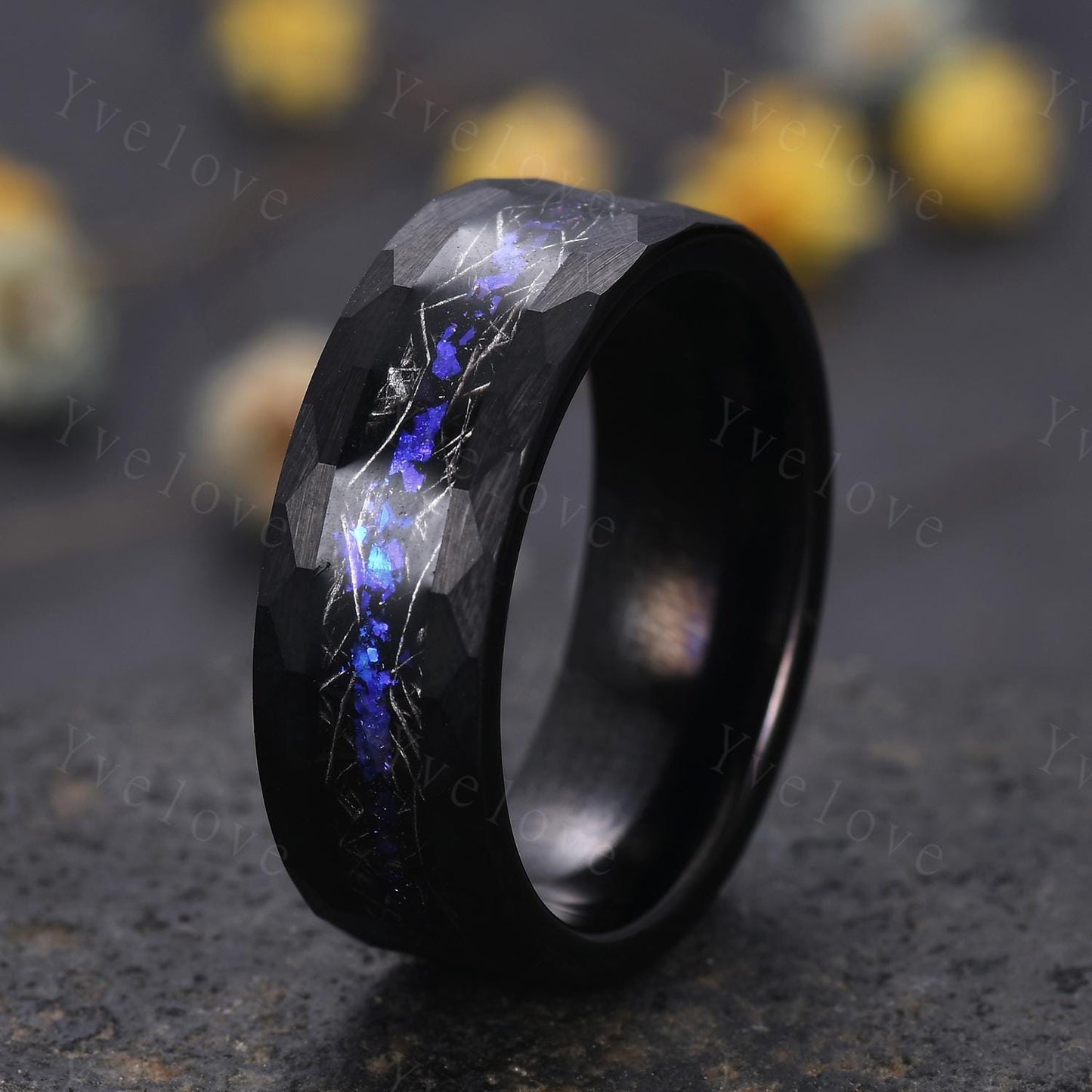 Blue Sapphire Outer Space Couples Ring Set,Orion Nebula Ring,His and Hers Wedding Band,Tungsten Black Gold Silver Anniversary Promise Ring