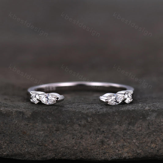 Open Gap Moissanite Wedding Band Marquise cut Moissanite Band Dainty Stacking Matching Band Sterling Silver Band Delicate Anniversary Band