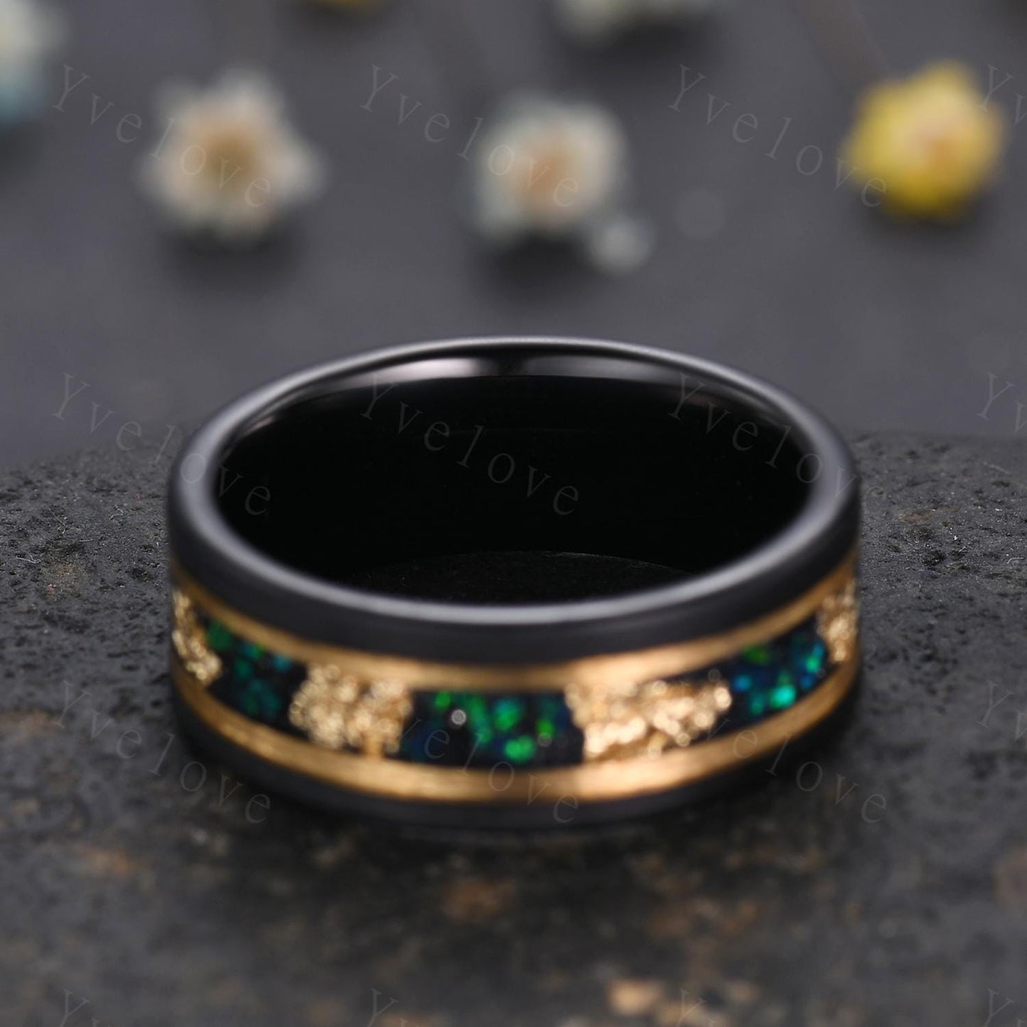 Vintage Oval Blue Opal Wedding Ring Set For Couples His and Her Wedding Band Black Tungsten Mens Ring Women Opal Engagement Promise Ring