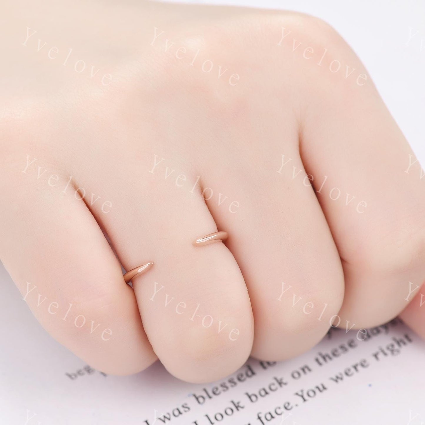 Unique Open Gap Ring,Open End Claw Wedding Band 14K White Gold Wedding Band Versatile Knuckle  Band  Stackable Band  Matching Ring for Her